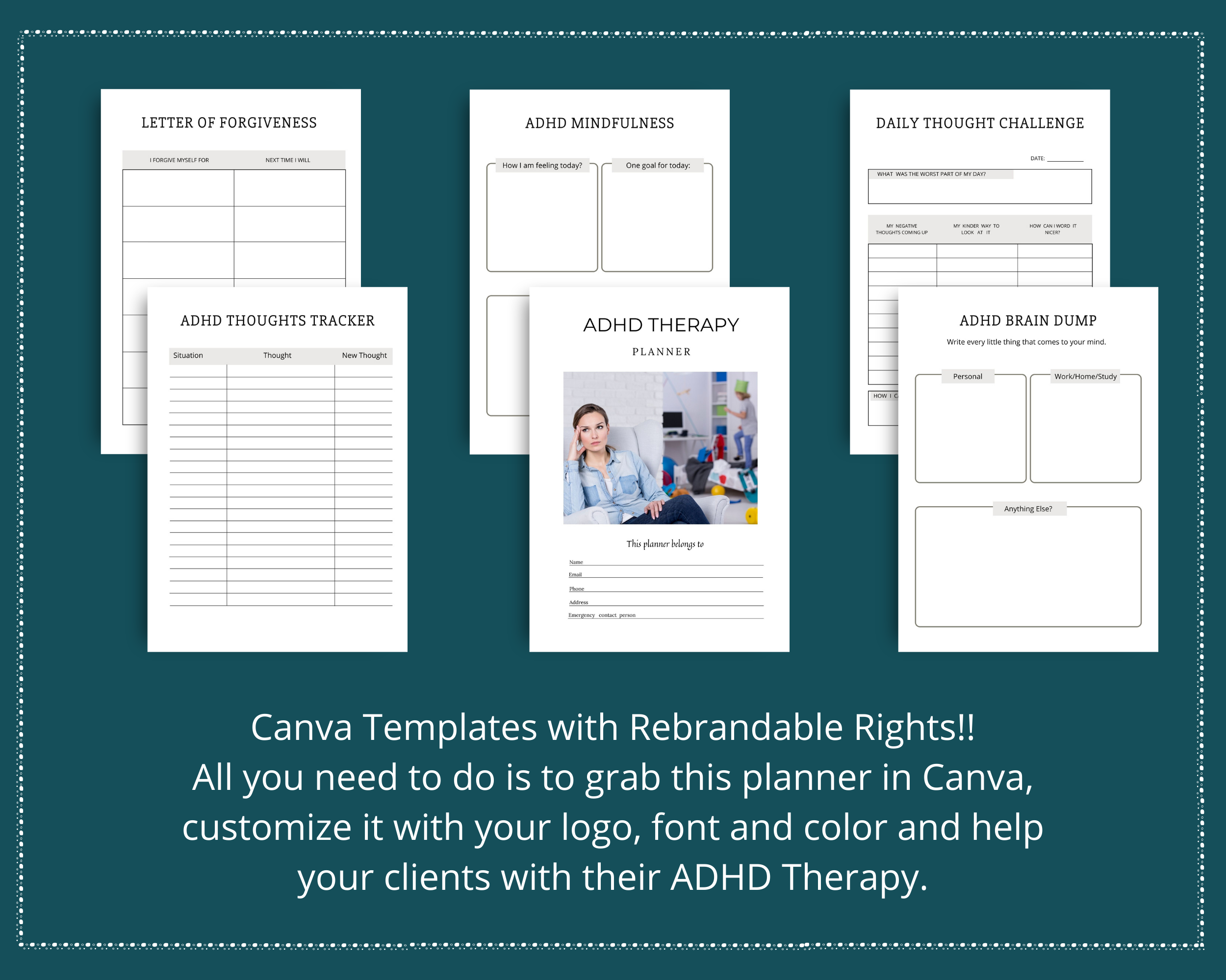 Editable ADHD Therapy Planner in Canva | Commercial Use