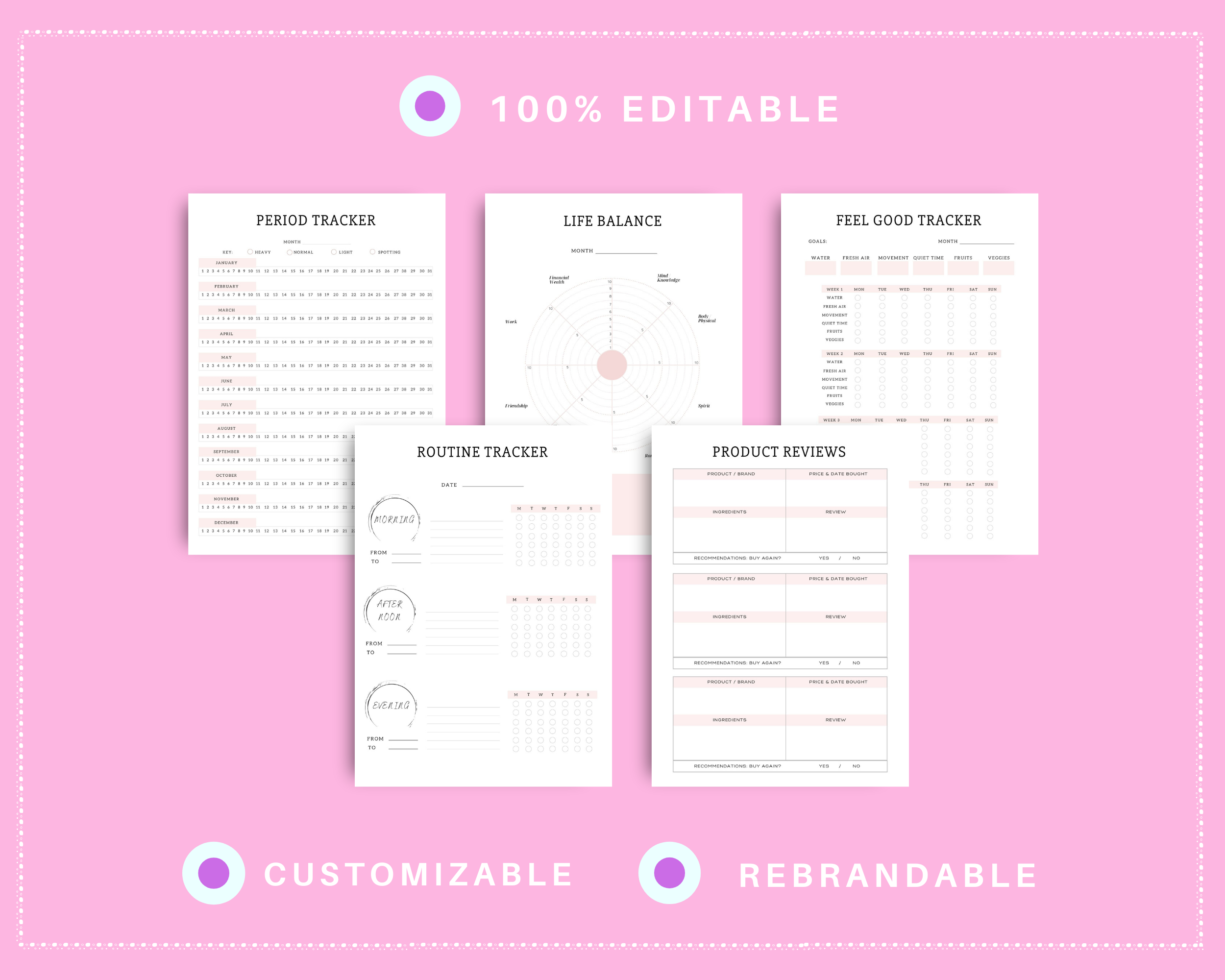 Editable Self Care Planner in Canva | Commercial Use
