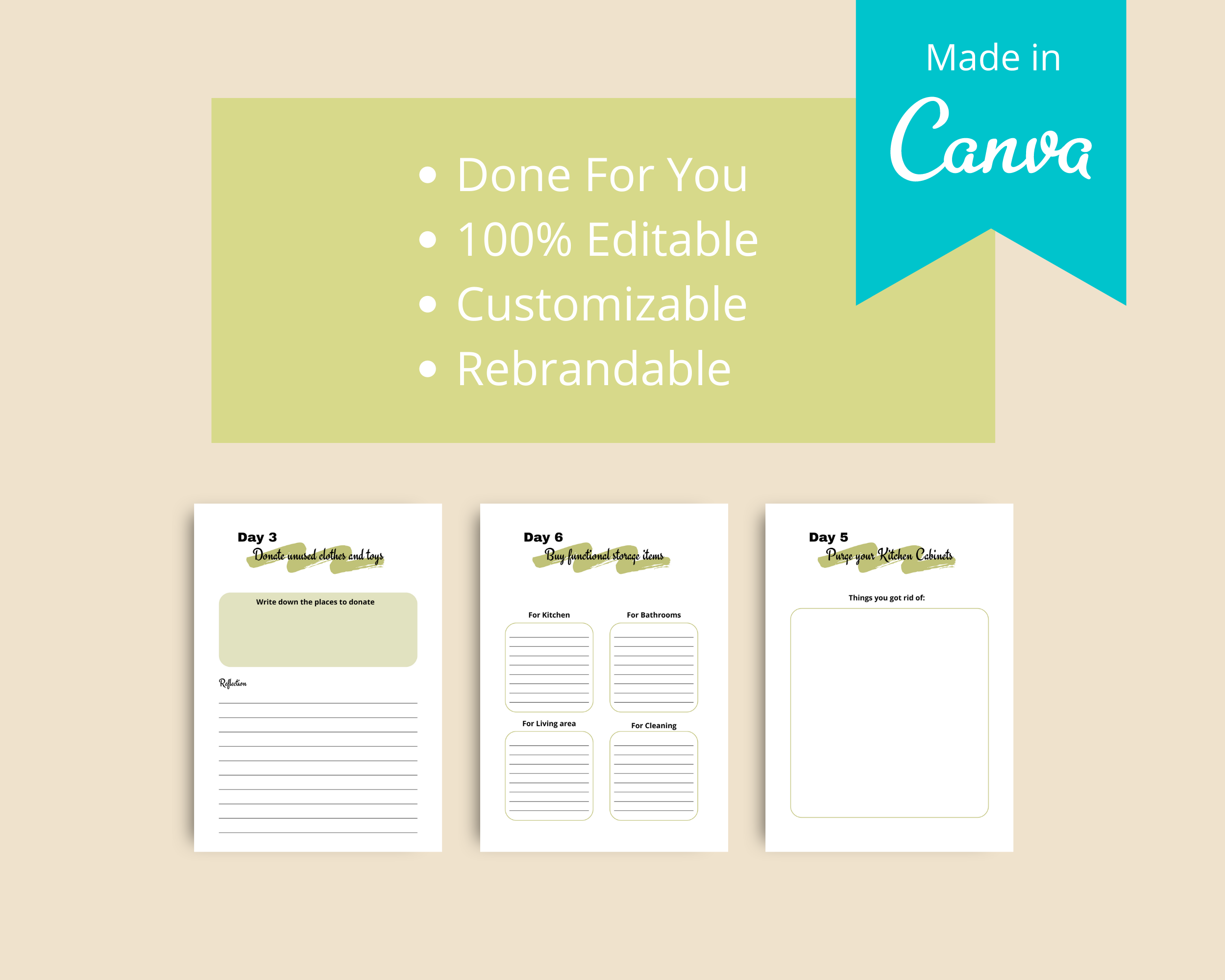30-Day Declutter Challenge | Editable Canva Template A4 Size