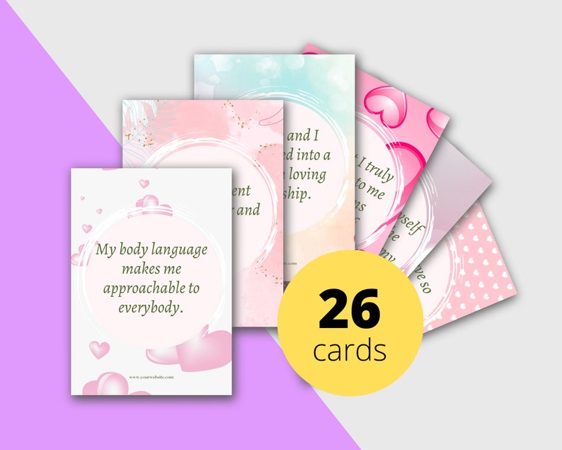 Relationship Affirmations Card Deck | Editable 26 Card Deck in Canva | Commercial Use