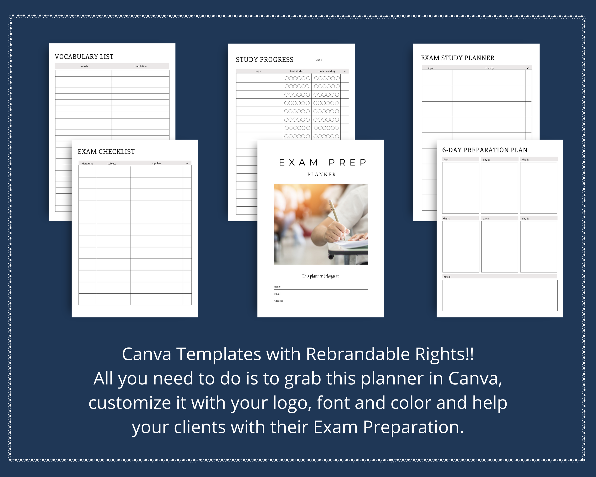 Editable Exam Preparation Planner in Canva | Commercial Use