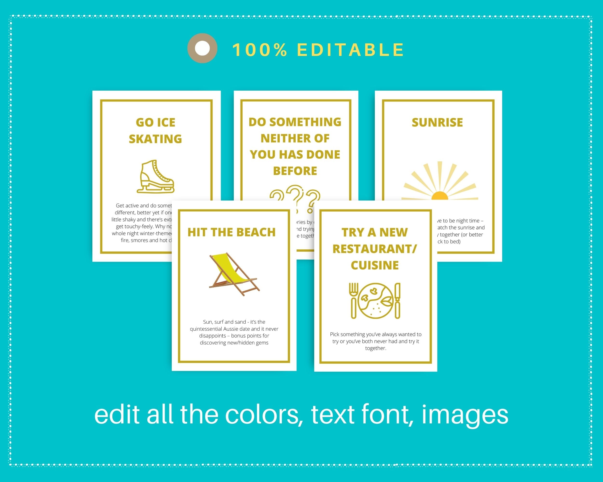 50 Date Night Ideas Cards | Canva Inspirational Cards | Commercial Use