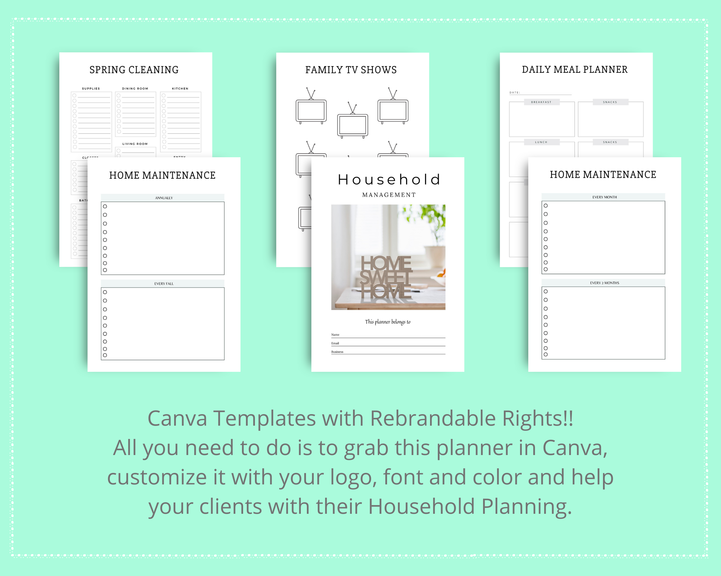 Editable Household Planner in Canva | Commercial Use
