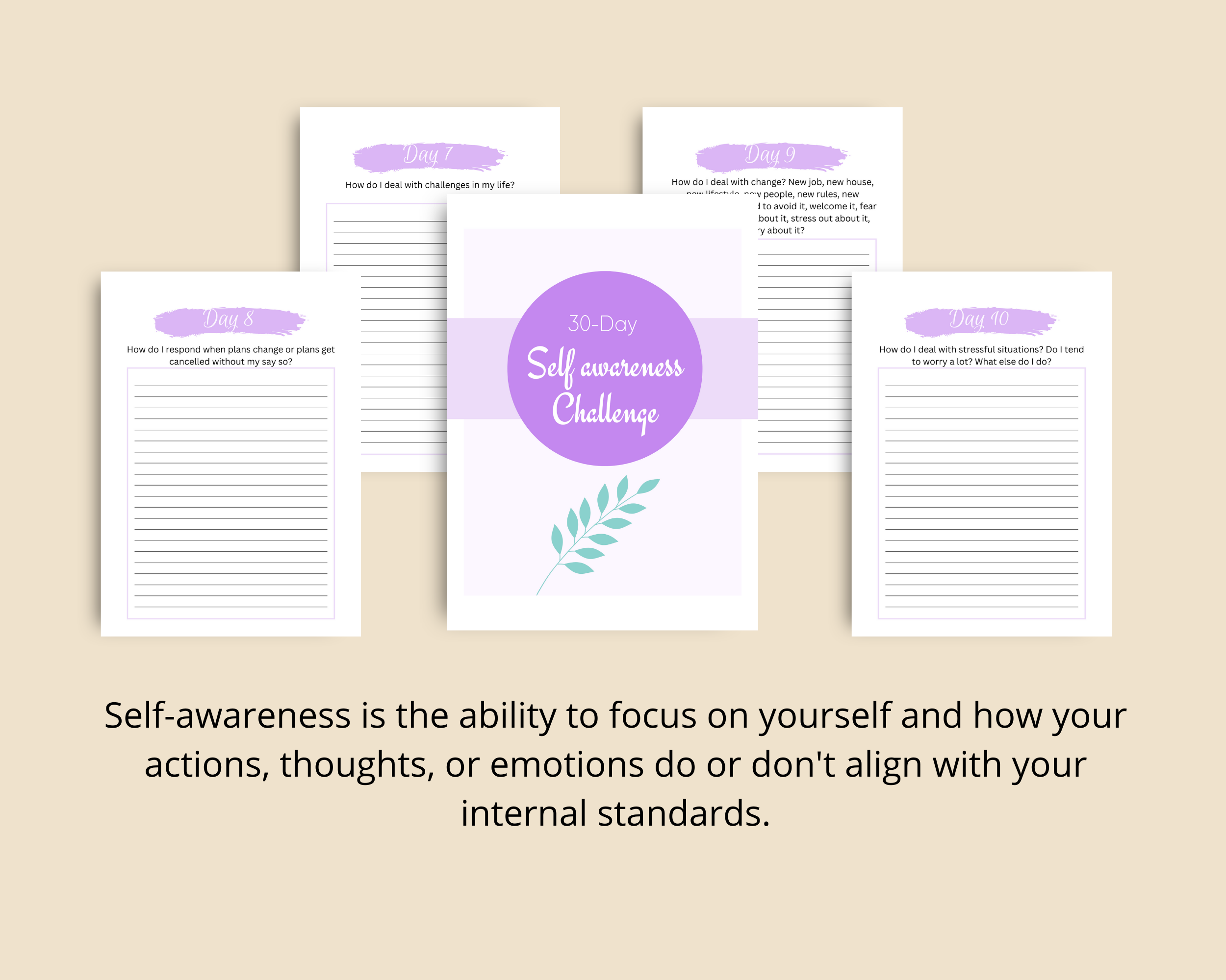 30-Day Self Awareness Challenge | Editable Canva Template A4 Size