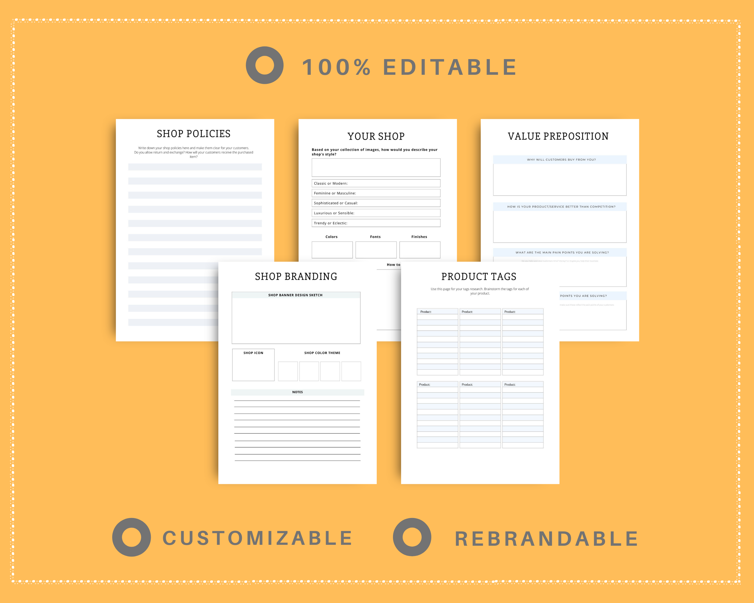 Editable Online Shop Planner Templates in Canva | Commercial Use
