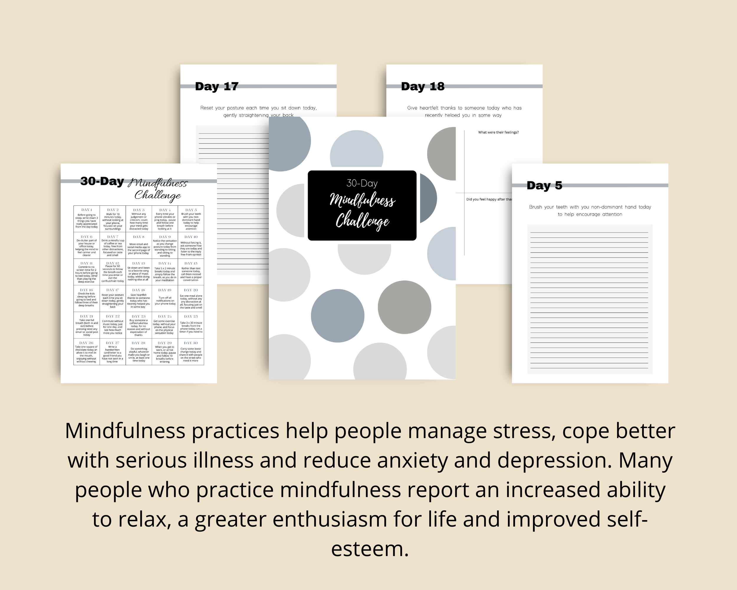 30-Day Mindfulness Challenge | Editable Canva Template A4 Size