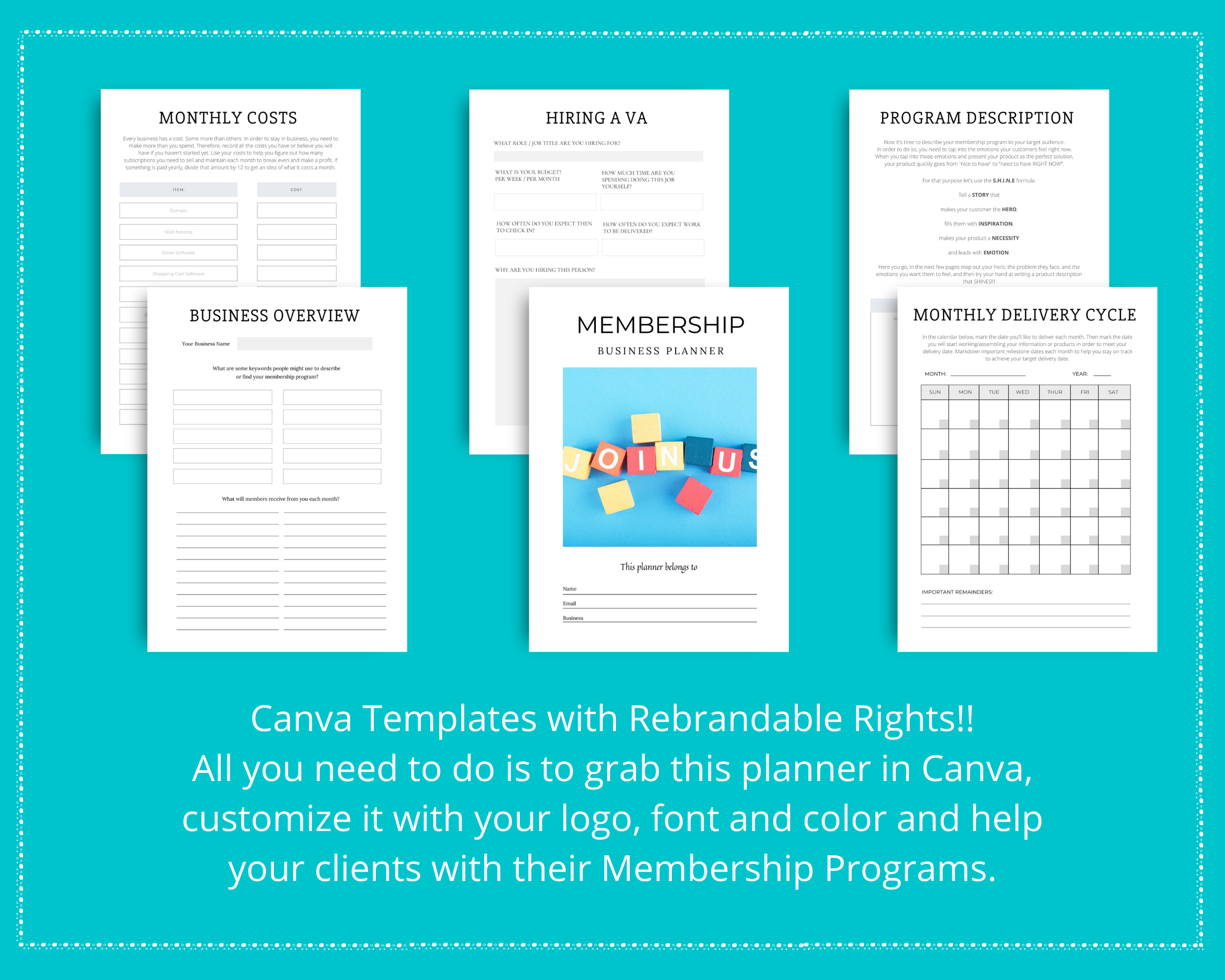 Editable Membership Business Planner in Canva | Commercial Use