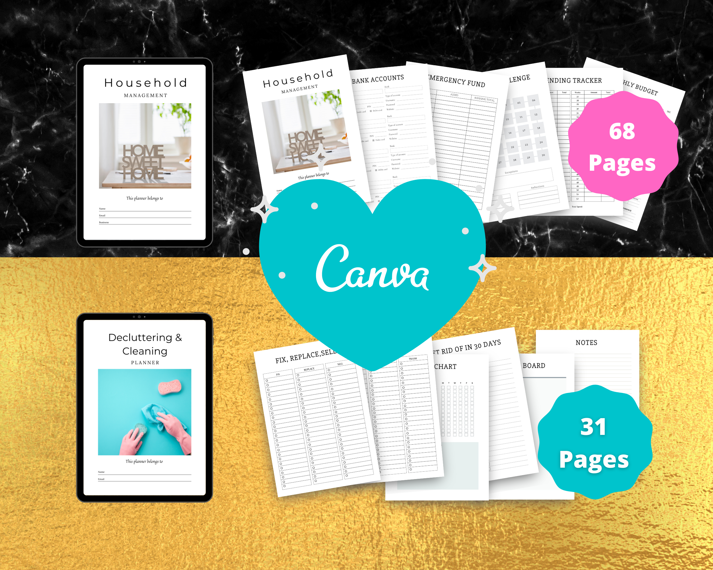BUNDLE of 11 Personal Planners in Canva | Customizable | Editable Canva Templates | Commercial Use | Personal Planners