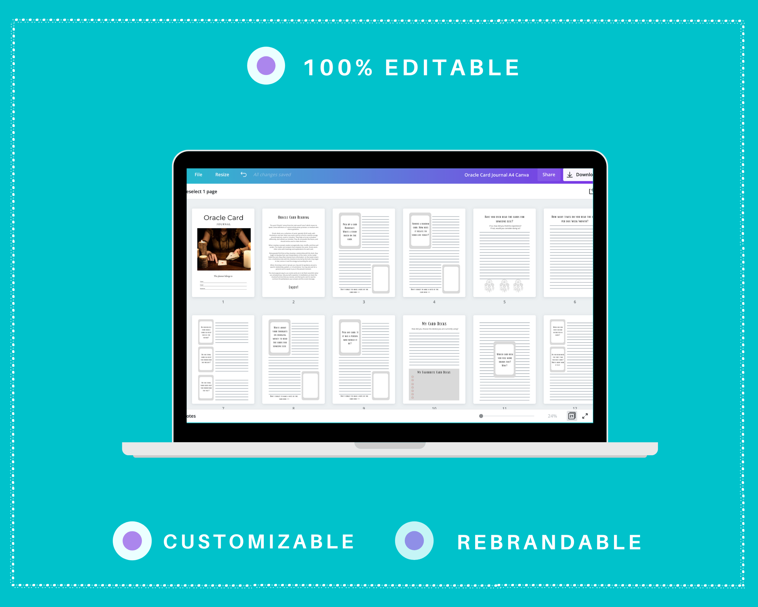 Editable Oracle Card Journal Templates in Canva | Commercial Use