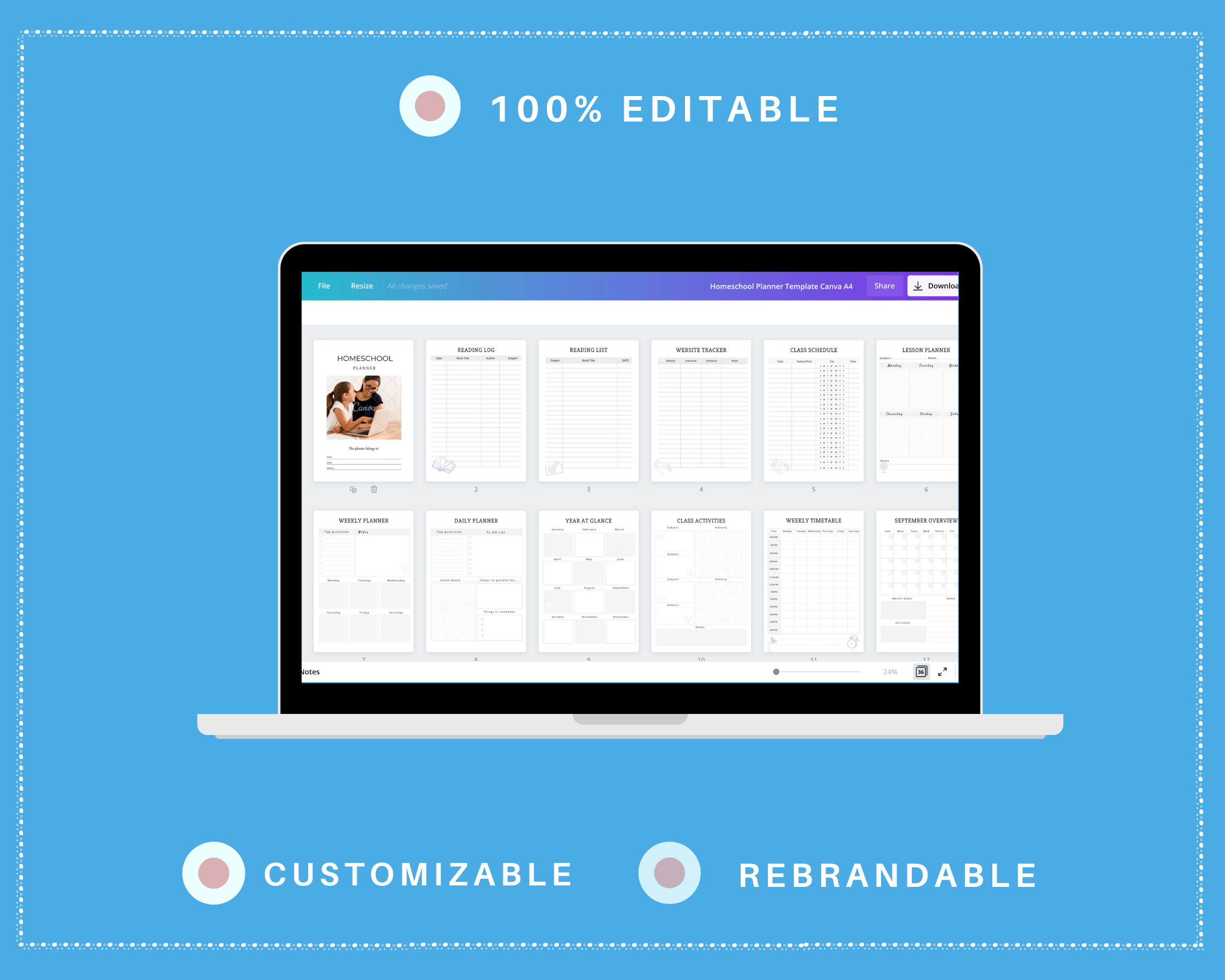 Editable Homeschool Planner in Canva | Commercial Use