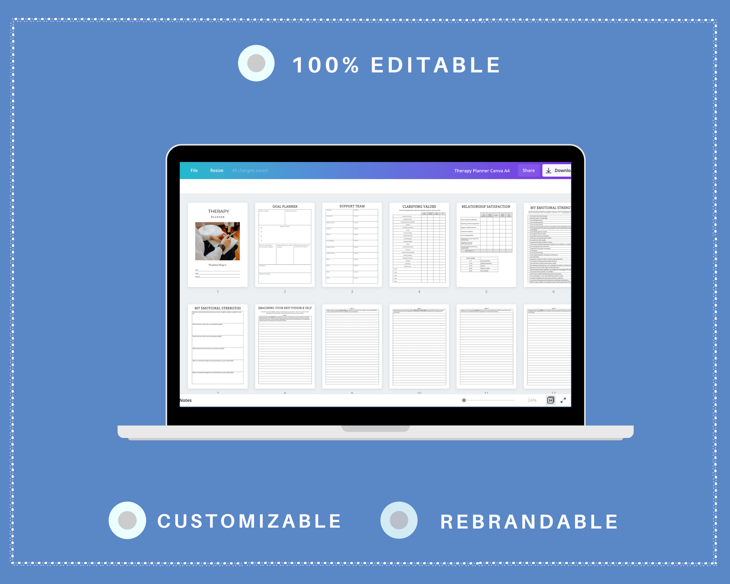 Editable Therapy Planner in Canva | Commercial Use