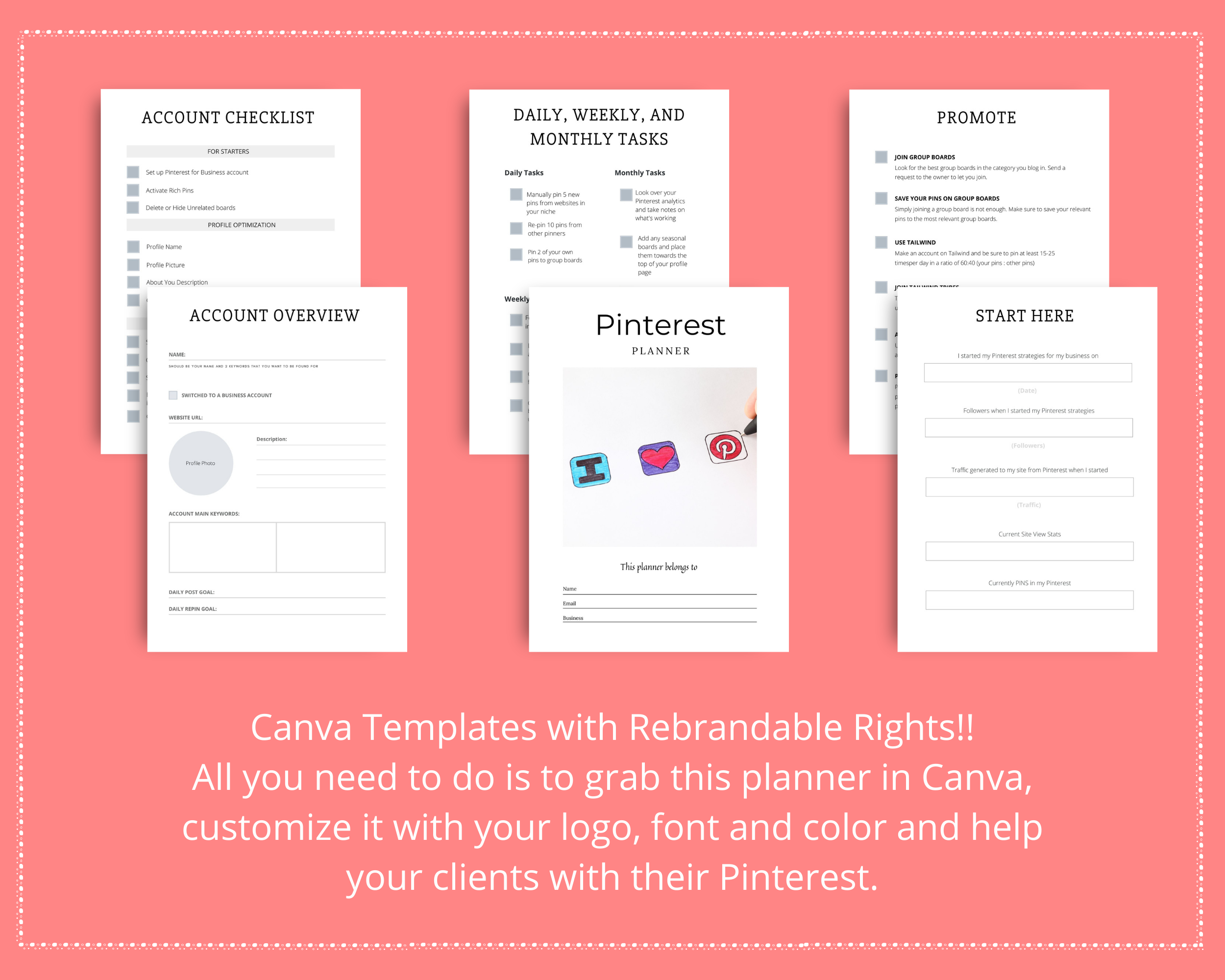 Editable Pinterest Planner Template in Canva | Commercial Use