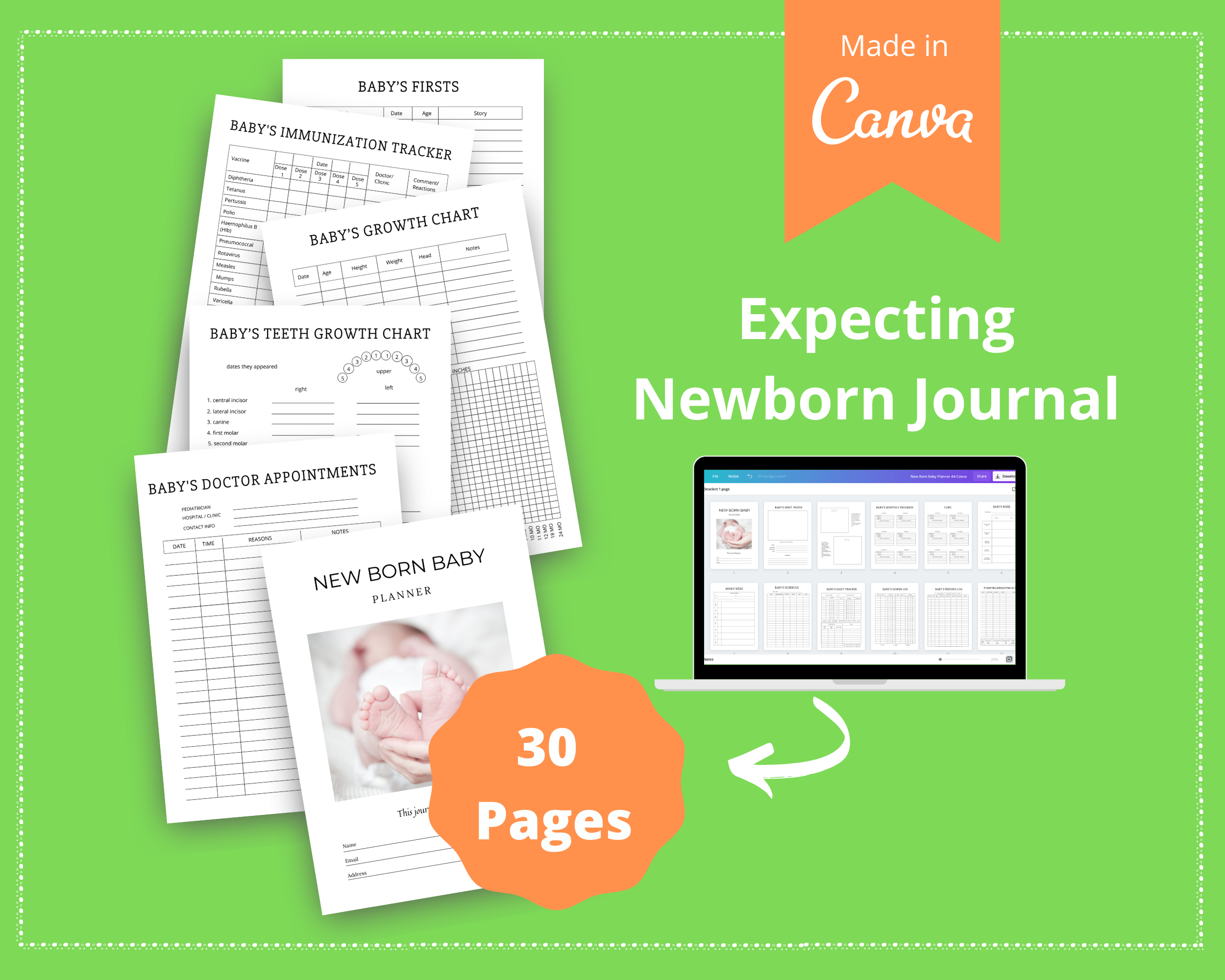 Editable New Born Baby Planner Templates in Canva | Commercial Use