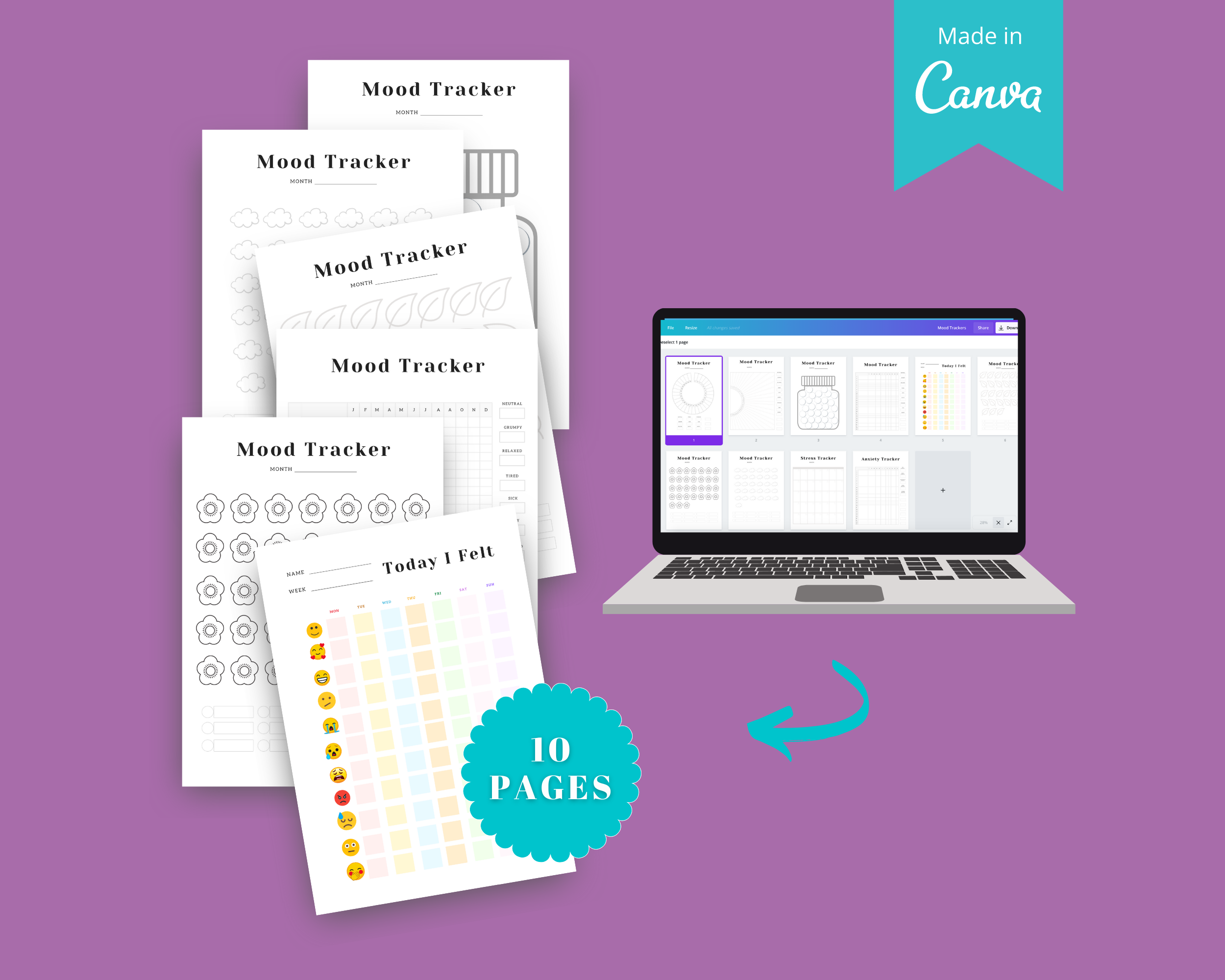Mood Trackers in Canva | Commercial Use | Mood Journal Coaching Tool