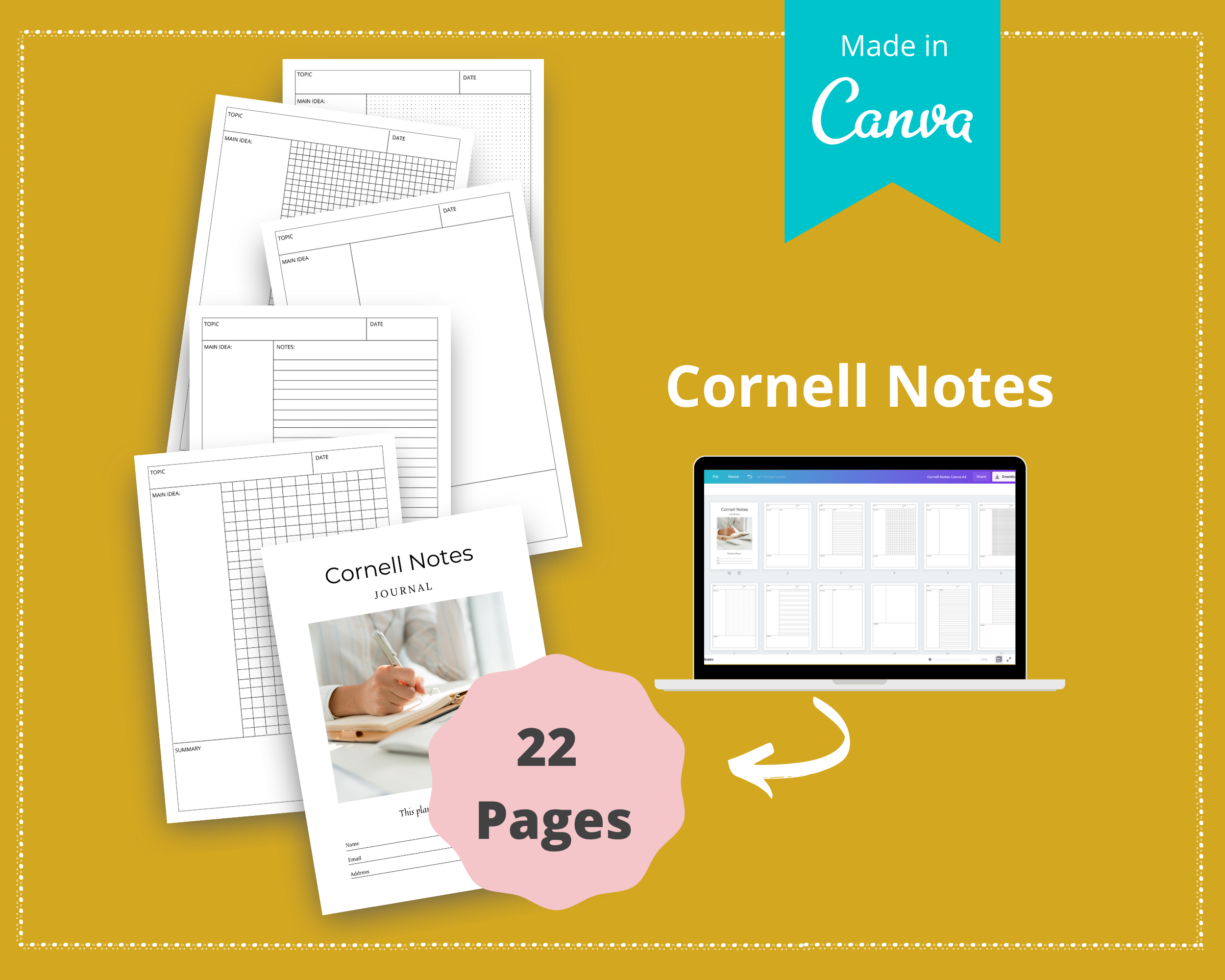 Editable Cornell Notes in Canva | Commercial Use