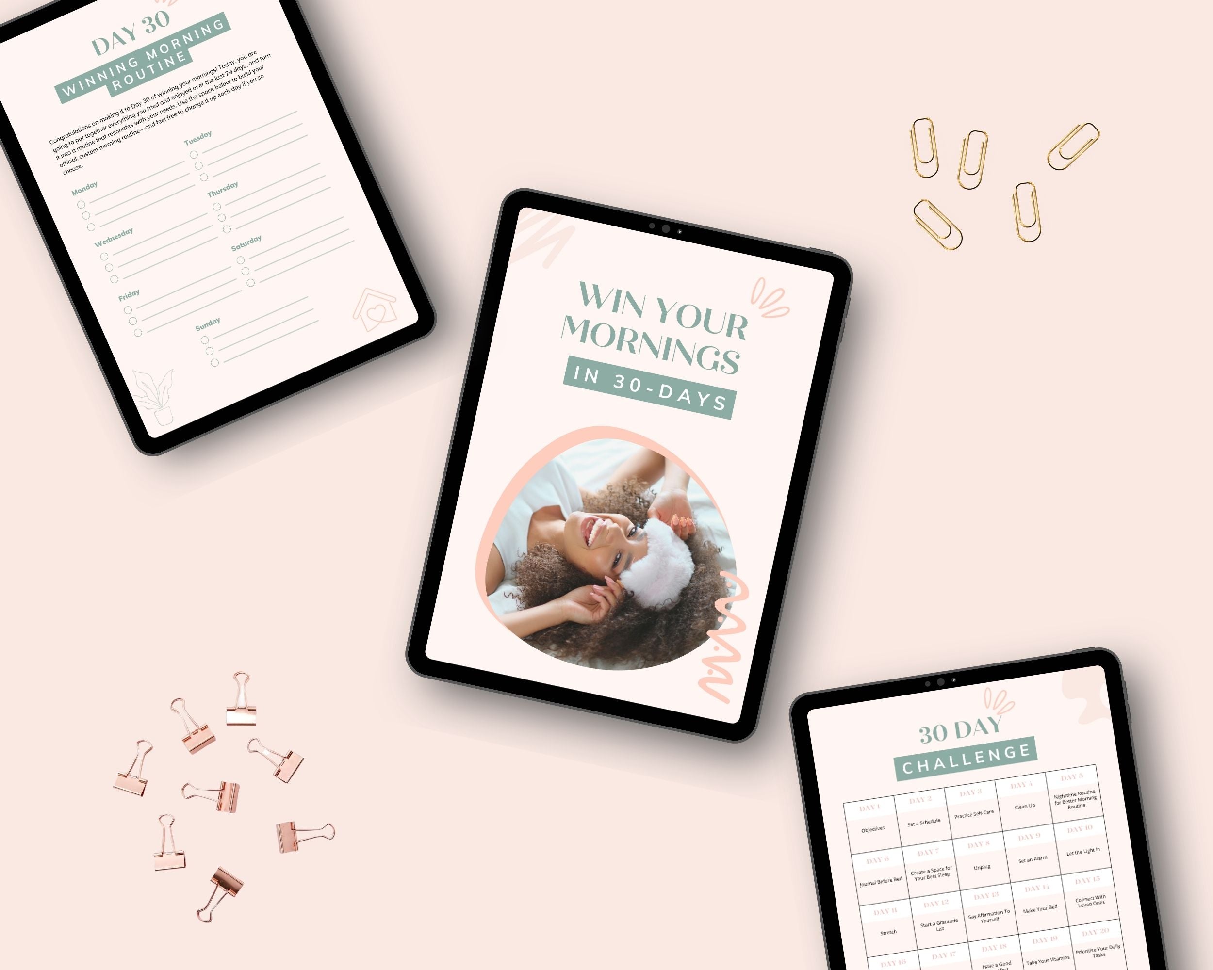 30-Day Win Your Mornings Challenge | Editable Canva Template A4 Size