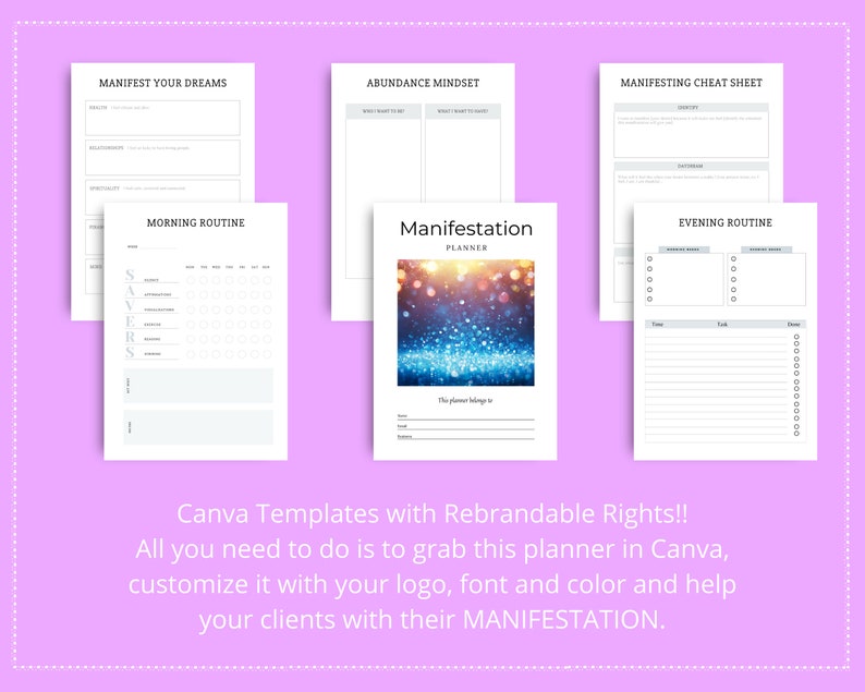 Editable Manifestation Planner Template in Canva | Commercial Use