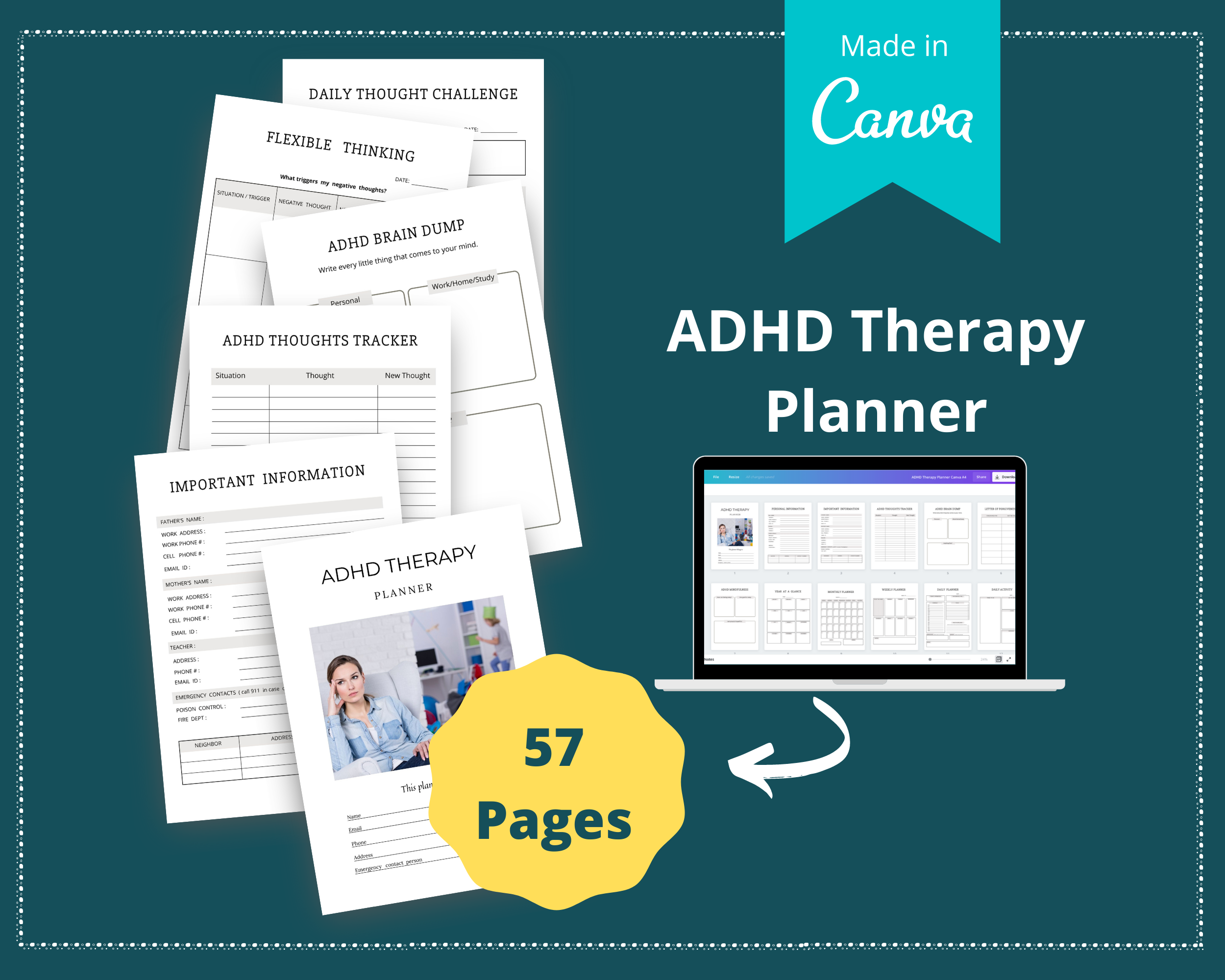 Editable ADHD Therapy Planner in Canva | Commercial Use