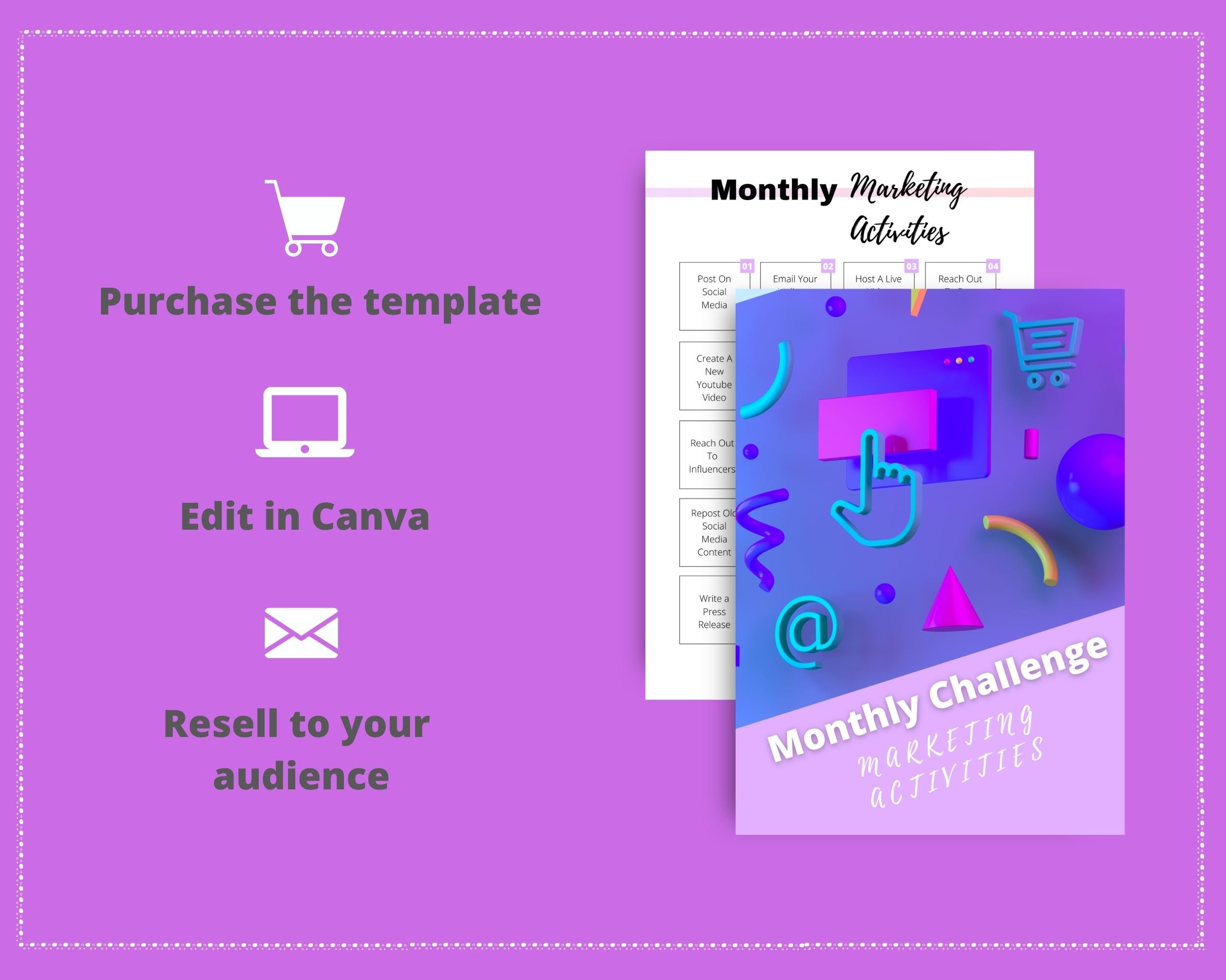 Monthly Marketing Activities Challenge | Editable Canva Template A4 Size