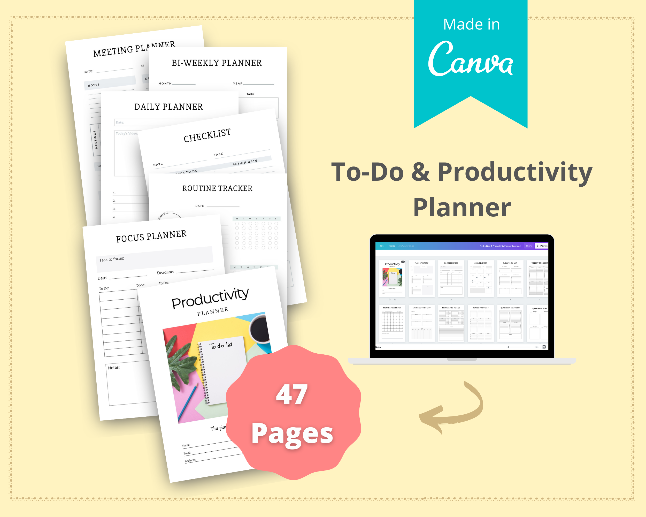 Editable To Do & Productivity Planner in Canva | Commercial Use
