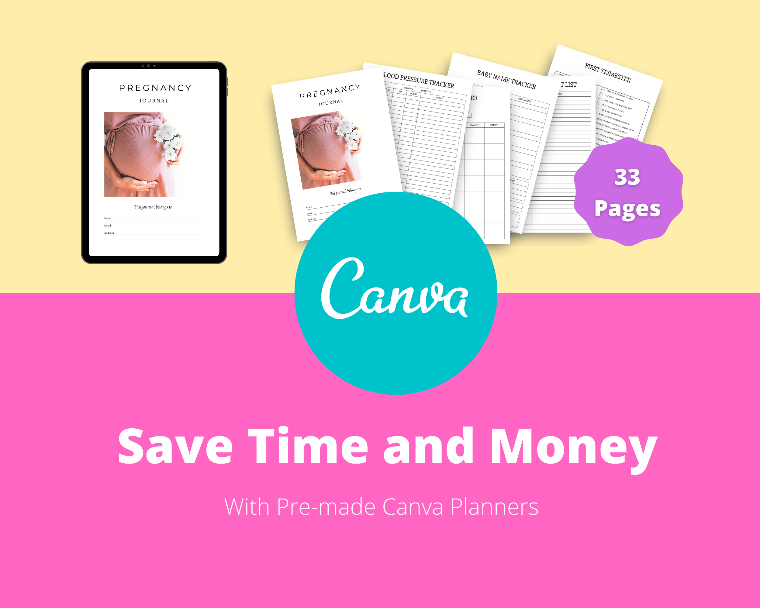 BUNDLE of 7 Female Planners in Canva | Customizable | Editable Canva Templates | Commercial Use | Pregnancy Planners