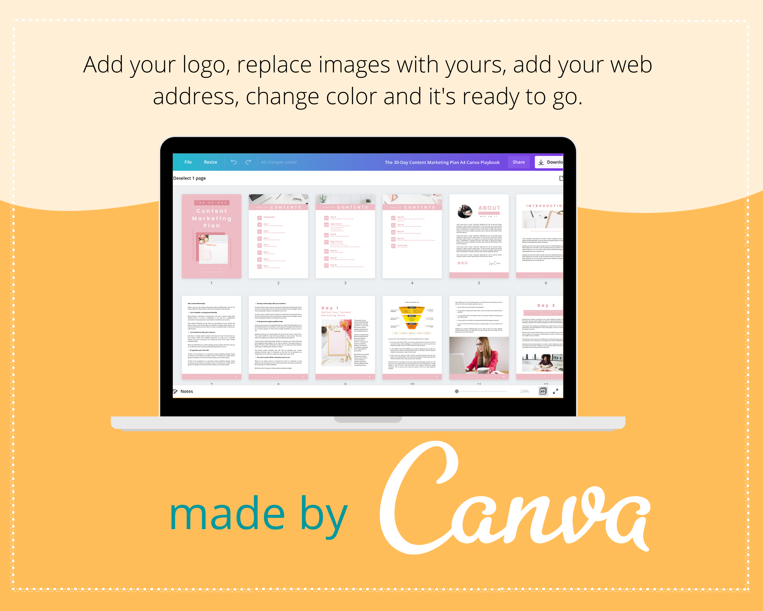 Done for You Content Marketing Playbook in Canva | Editable A4 Size Canva Template