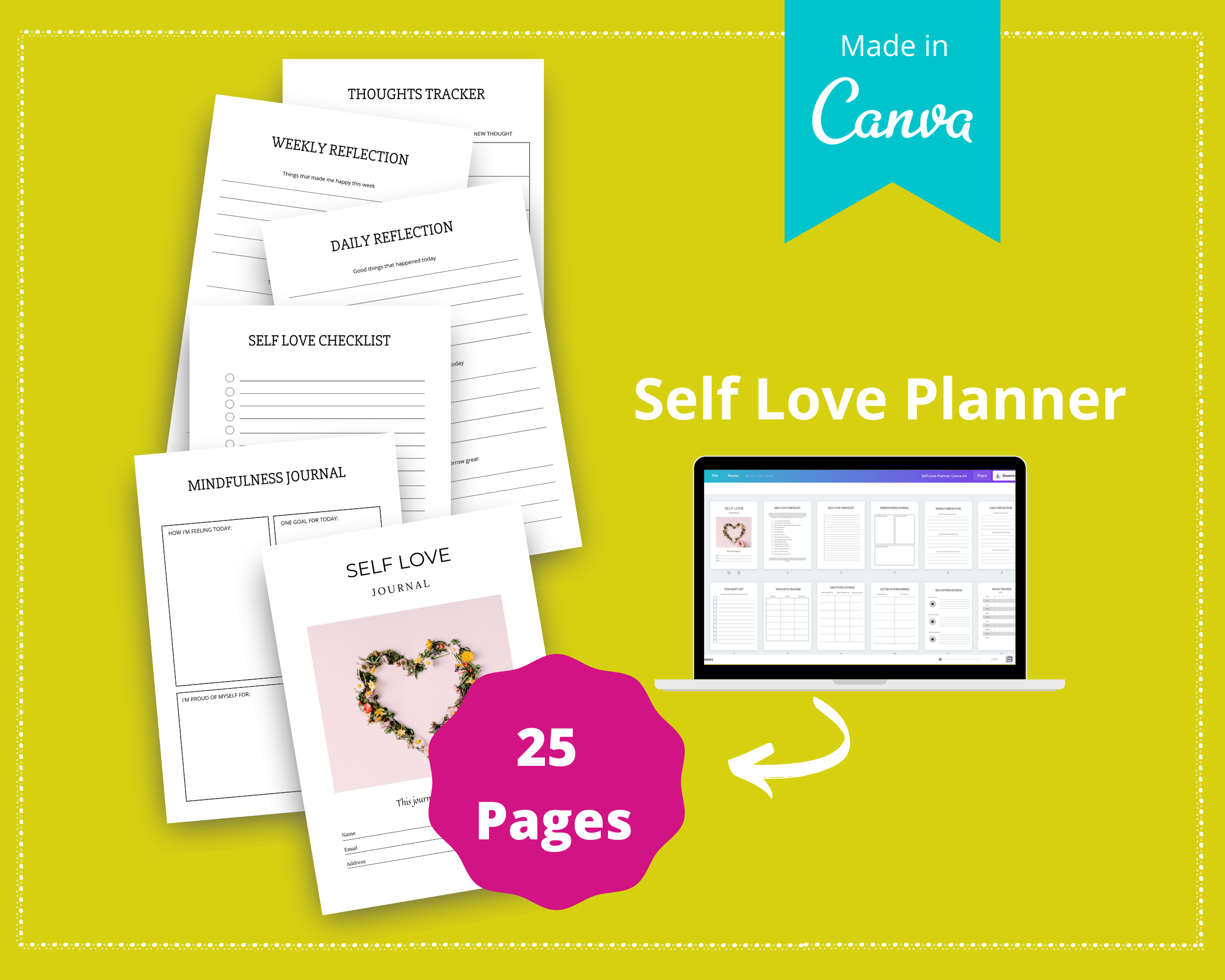 Editable Self Love Journal in Canva | Commercial Use