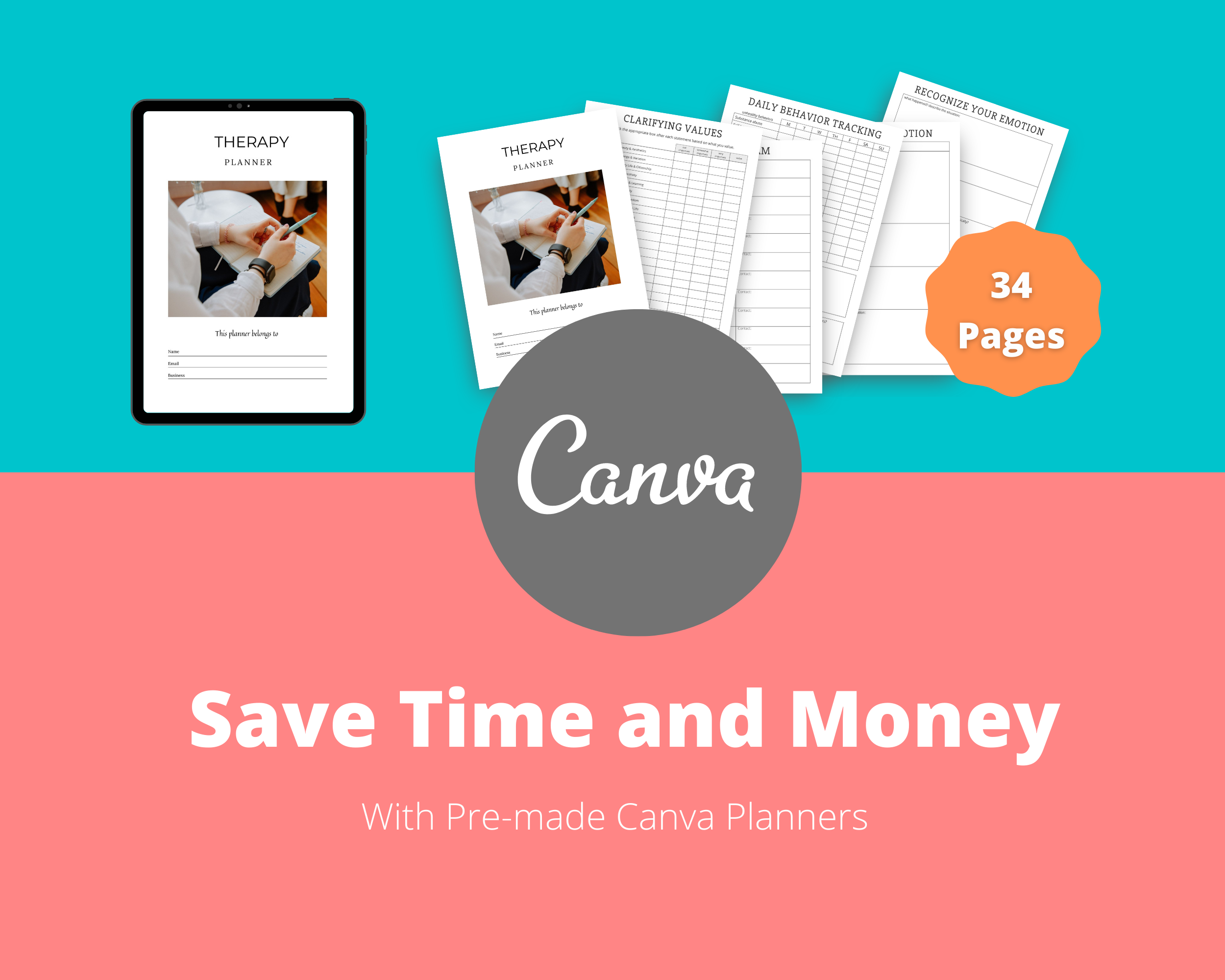 BUNDLE of 7 Therapy Planners in Canva | Customizable | Editable Canva Templates | Commercial Use | Therapy Planners