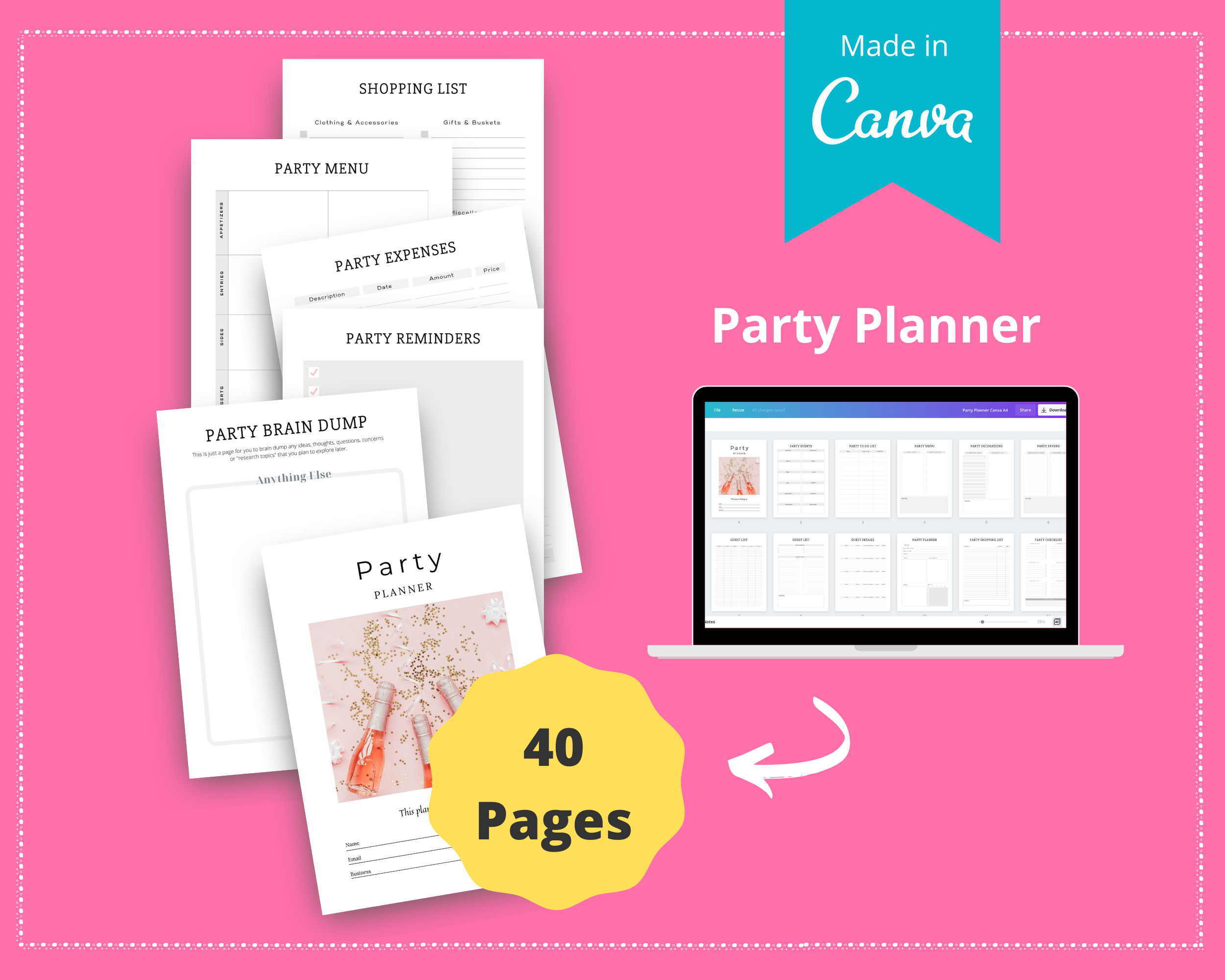 Editable Party Planner in Canva | Commercial Use