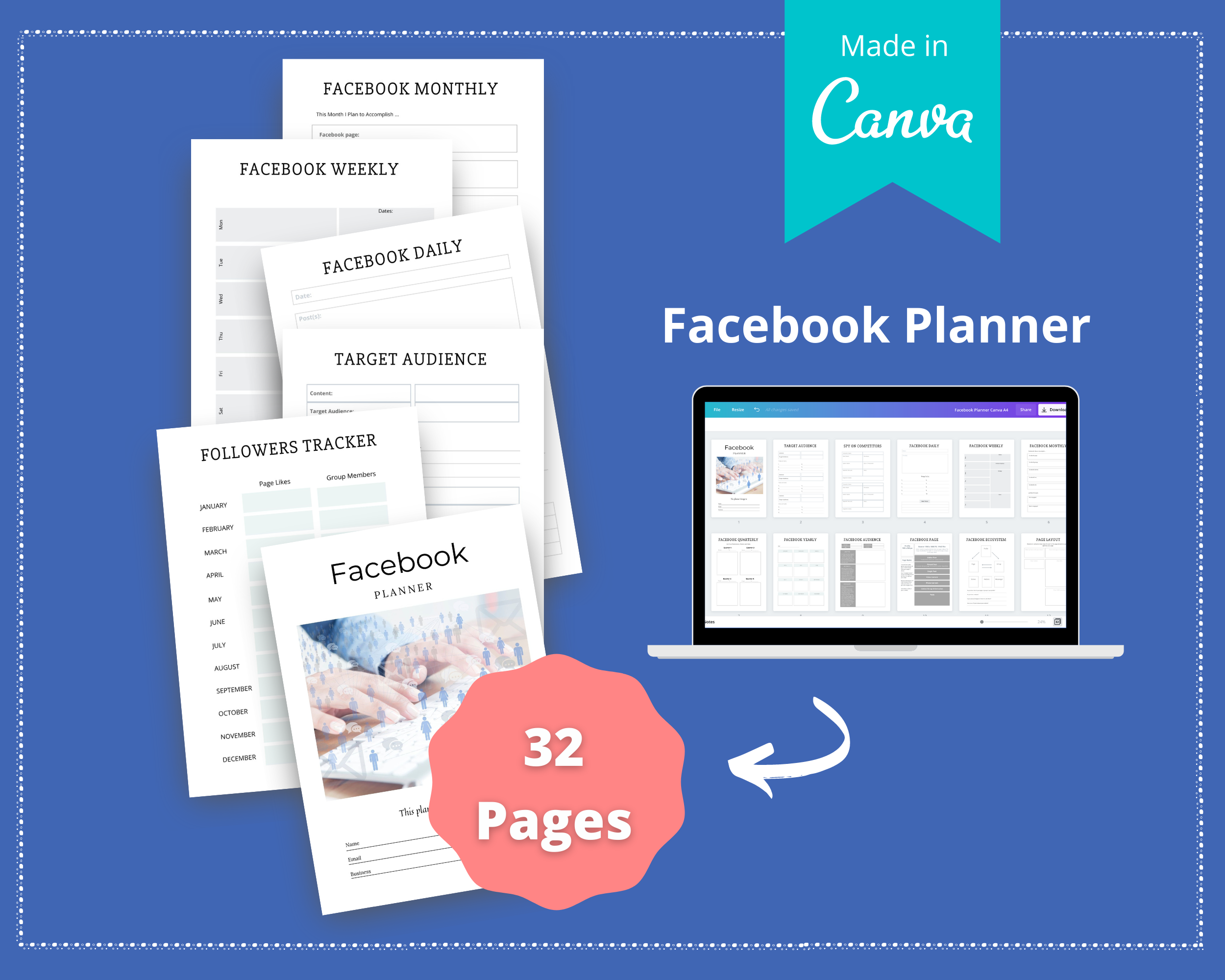 Editable Facebook Planner in Canva | Commercial Use