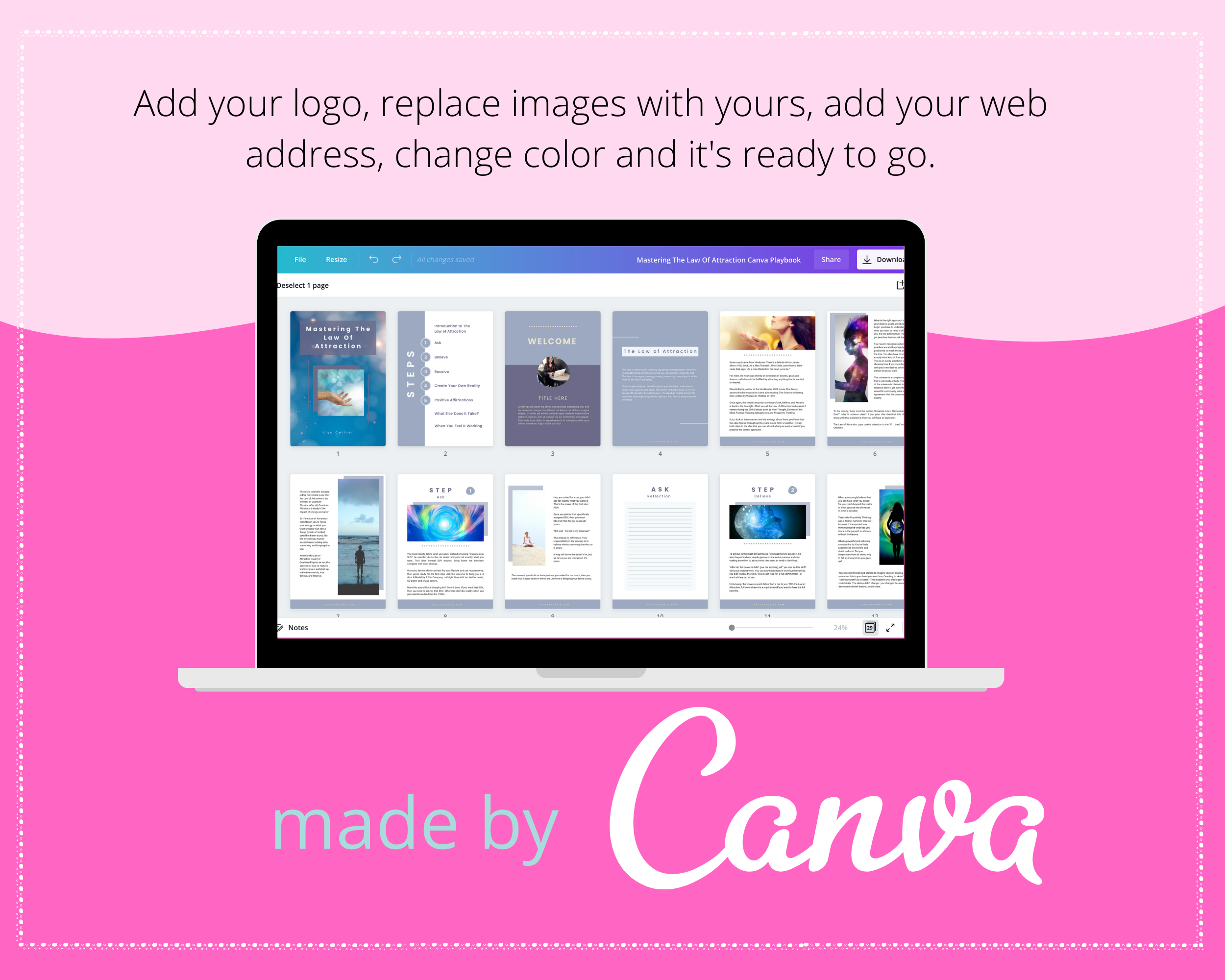 Done for You Law of Attraction Playbook in Canva | Editable Letter Size Canva Template