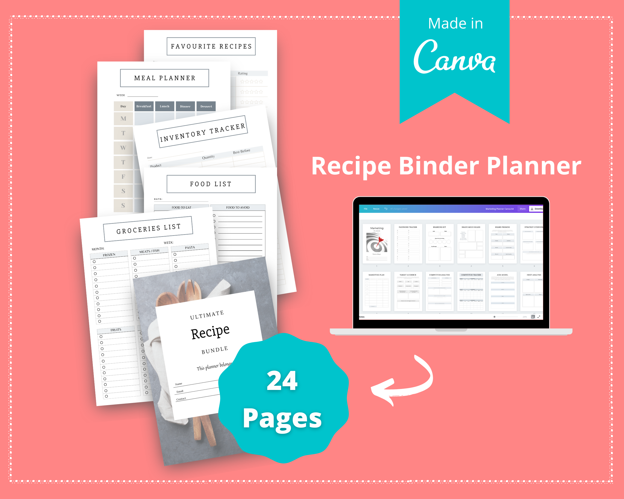 Editable Recipe Binder Templates in Canva | Commercial Use