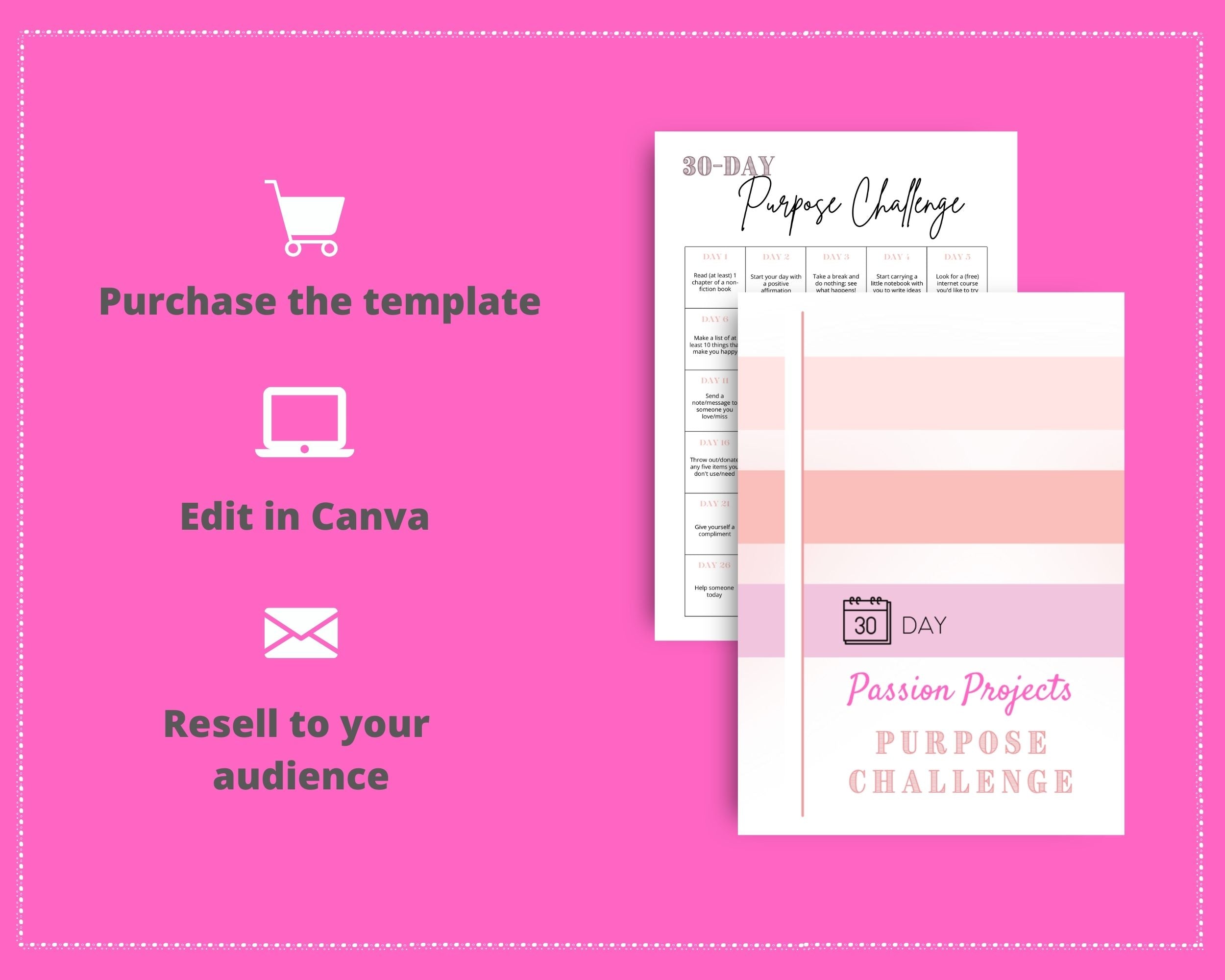 30-Day Passion Projects Purpose Challenge | Editable Canva Template A4 Size