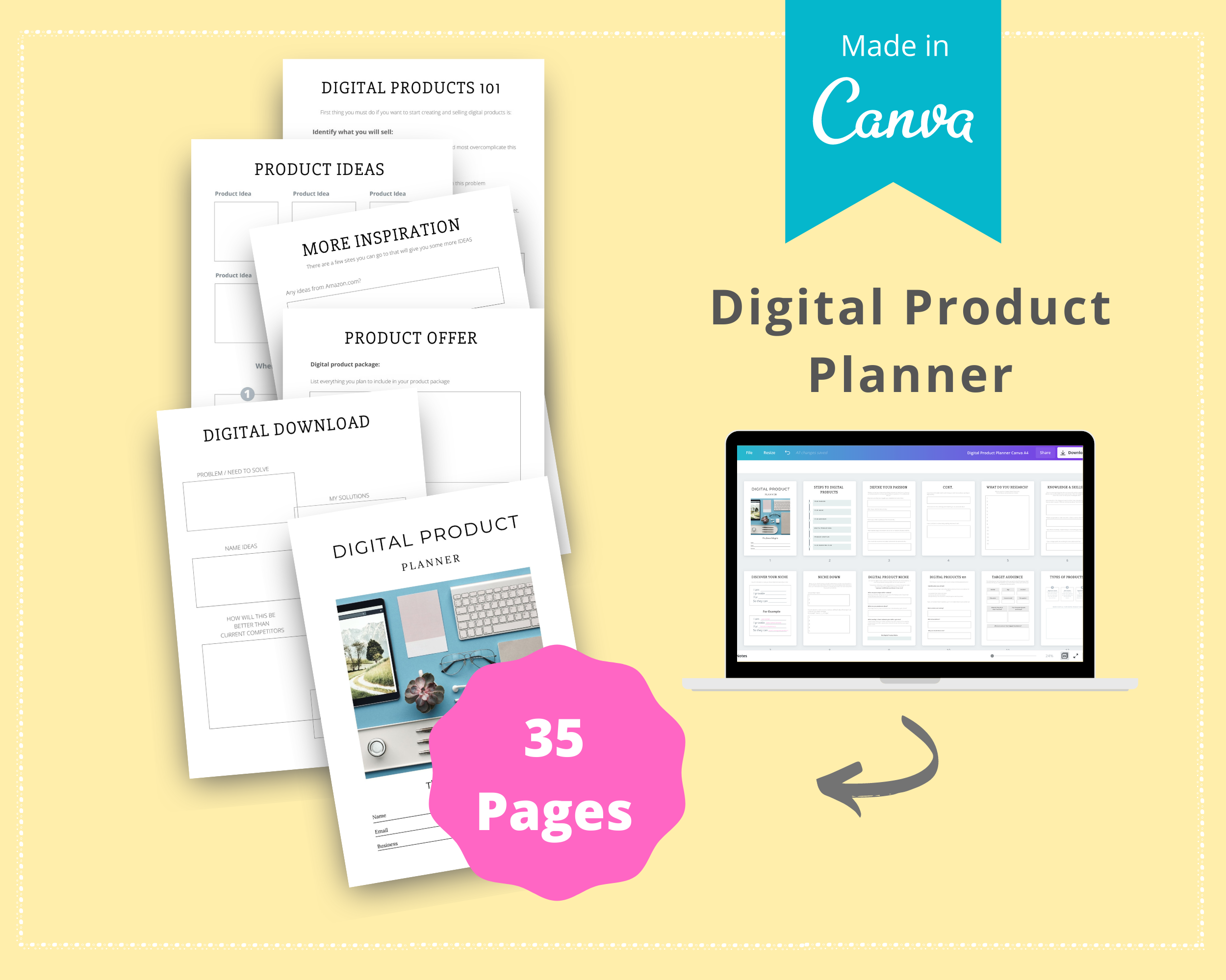Editable Digital Product Planner in Canva | Commercial Use