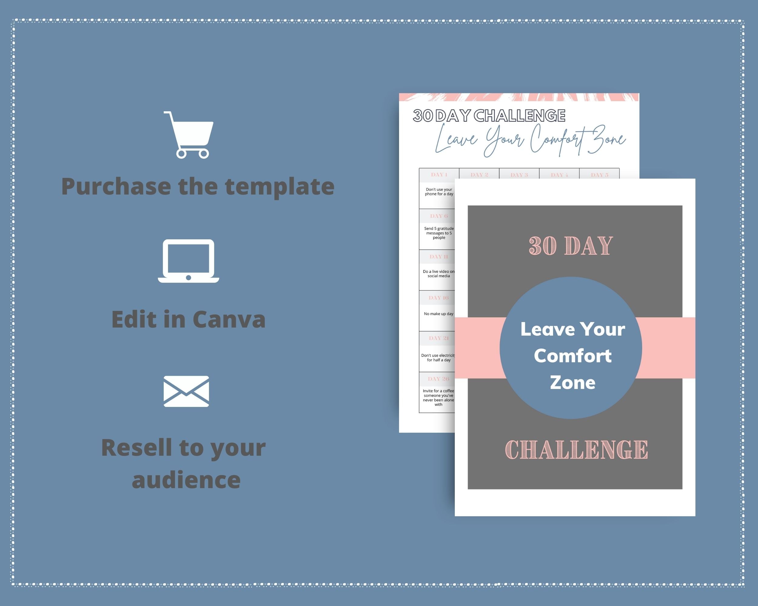 30-Day Leave Your Comfort Zone Challenge | Editable Canva Template A4 Size