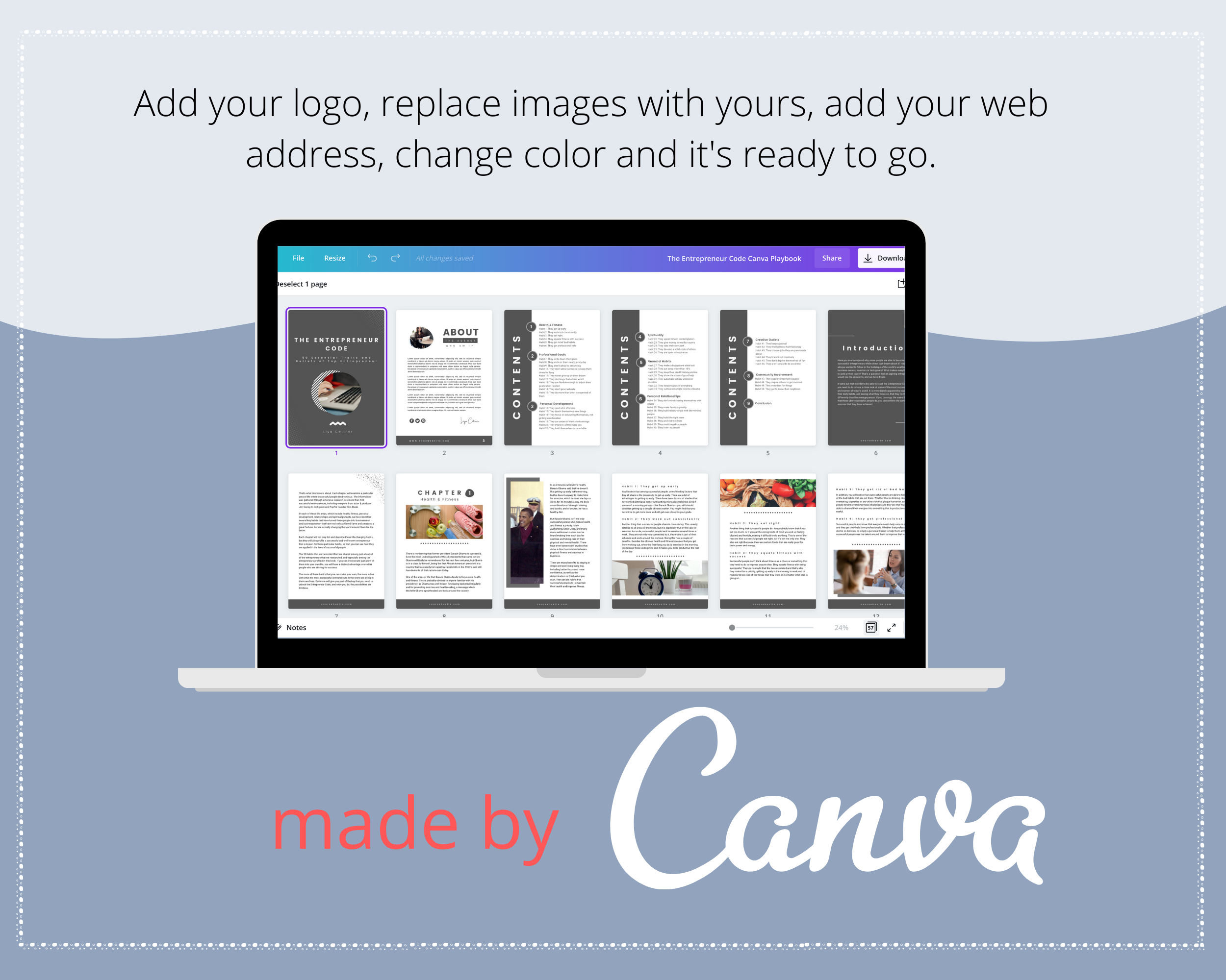 Done for You Entrepreneur Code Playbook in Canva | Editable A4 Size Canva Template