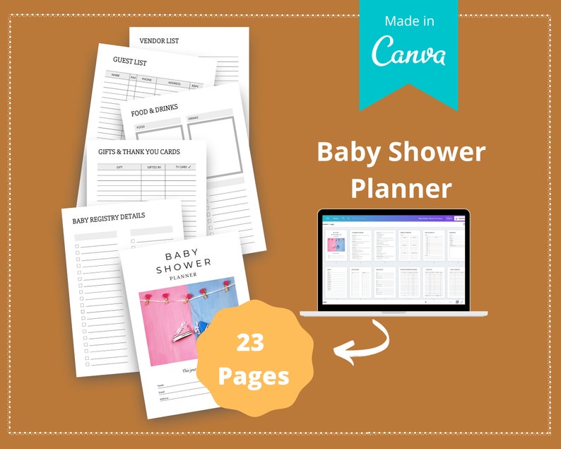 Editable Baby Shower Planner Templates in Canva | Commercial Use