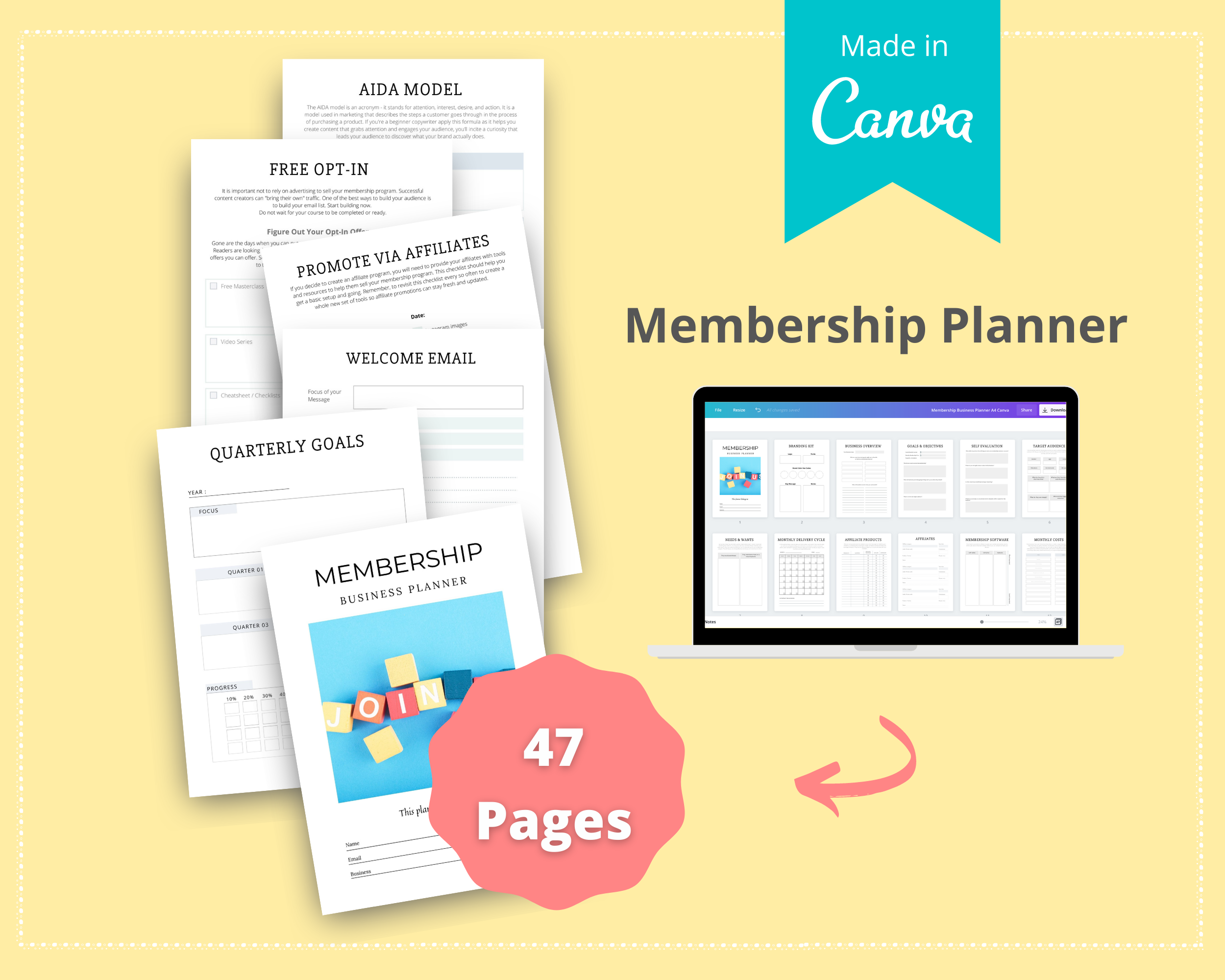 Editable Membership Business Planner in Canva | Commercial Use