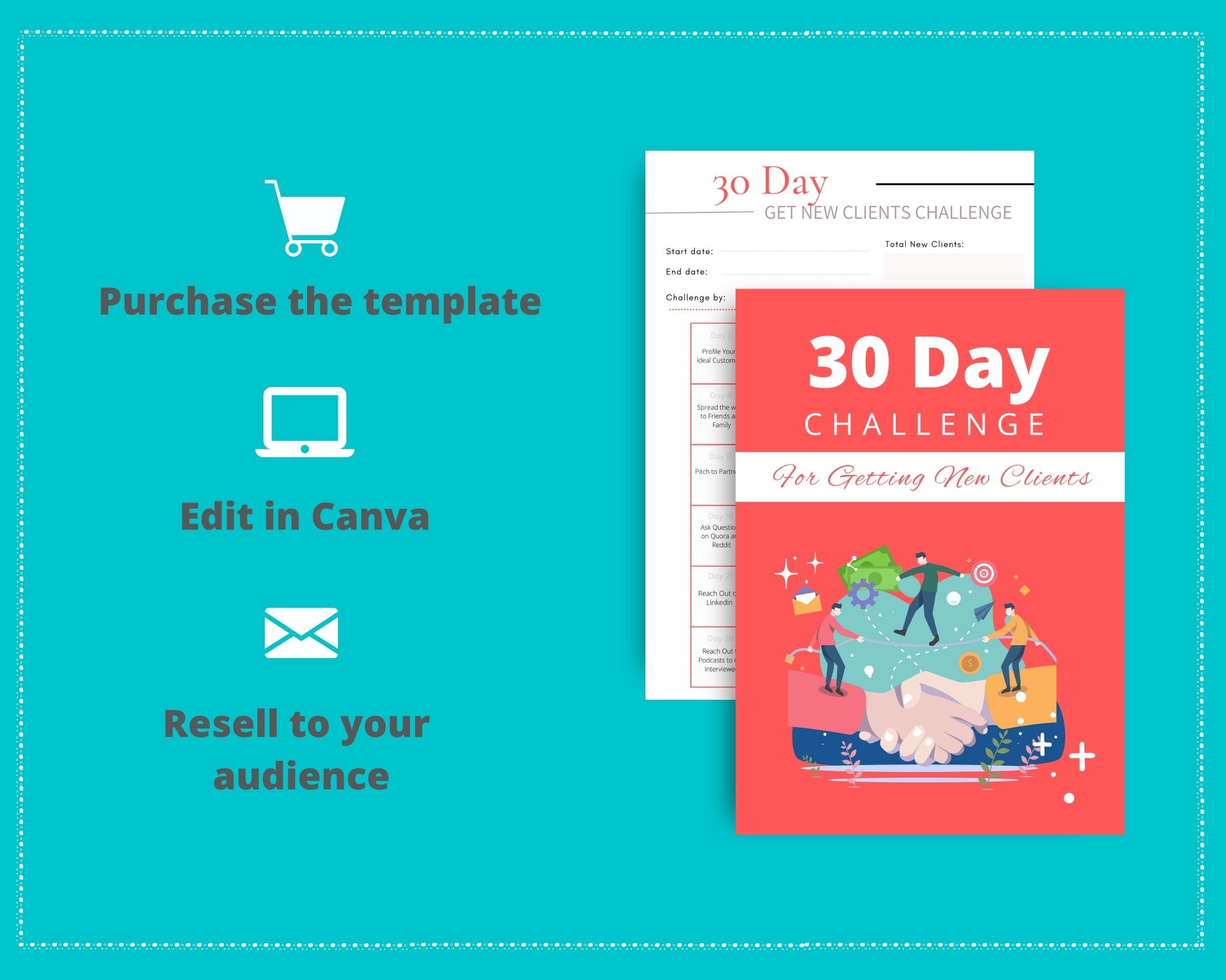 30 Day Getting New Clients Challenge | New Clients Planner | Editable Canva Template A4 Size