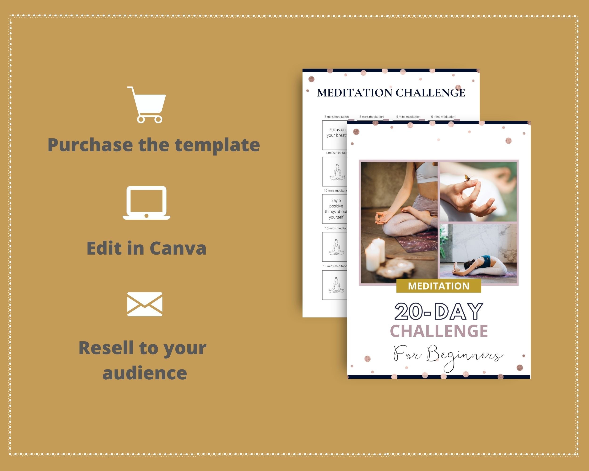 20 Days Meditation Challenge | Meditation Challenge Plan for Beginners | Editable Canva Template A4 Size