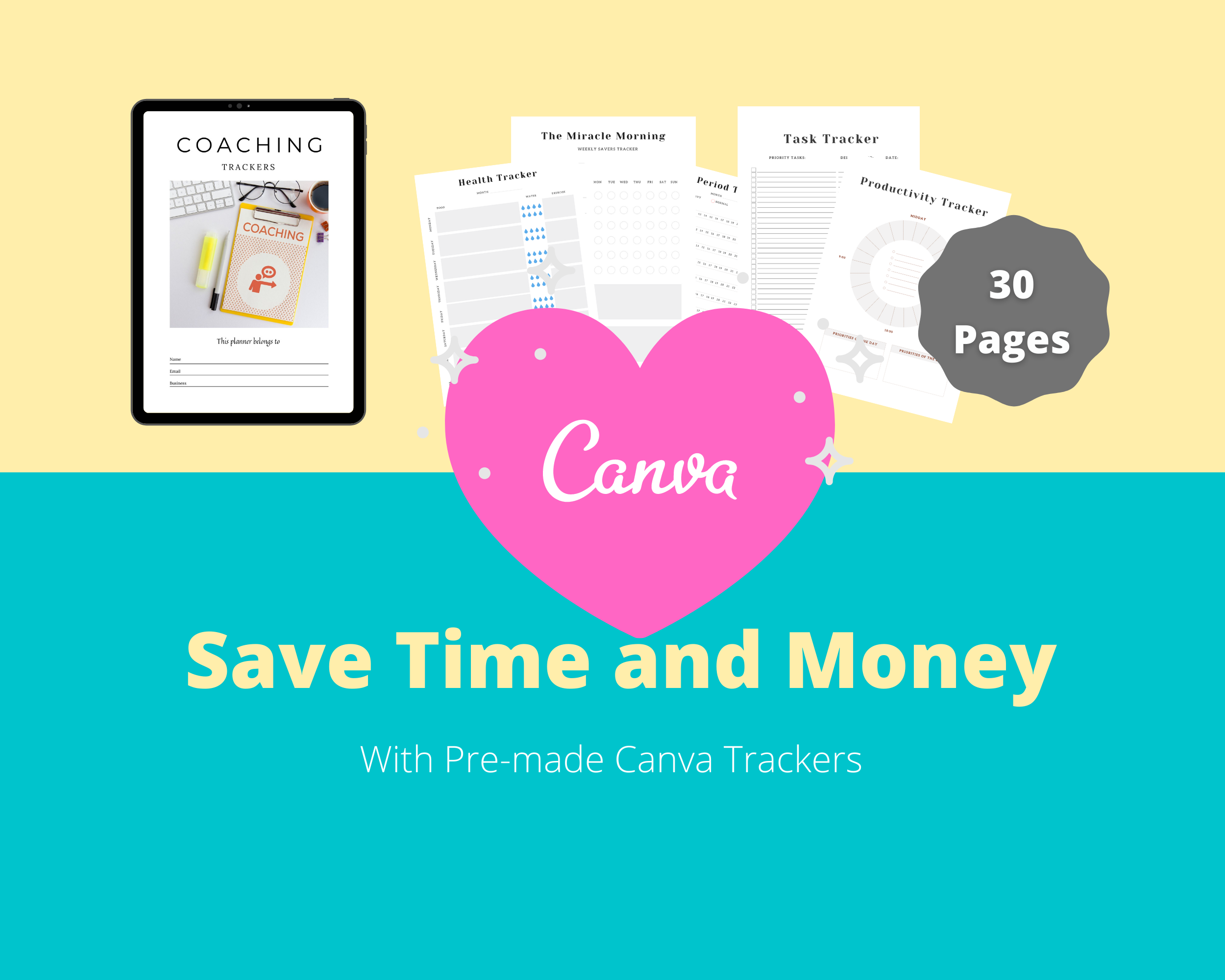 BUNDLE of 7 Tracker Bundles in Canva | Habit, Mood, Savings, Debt, Credit Score, Calendar Builder | Commercial Use