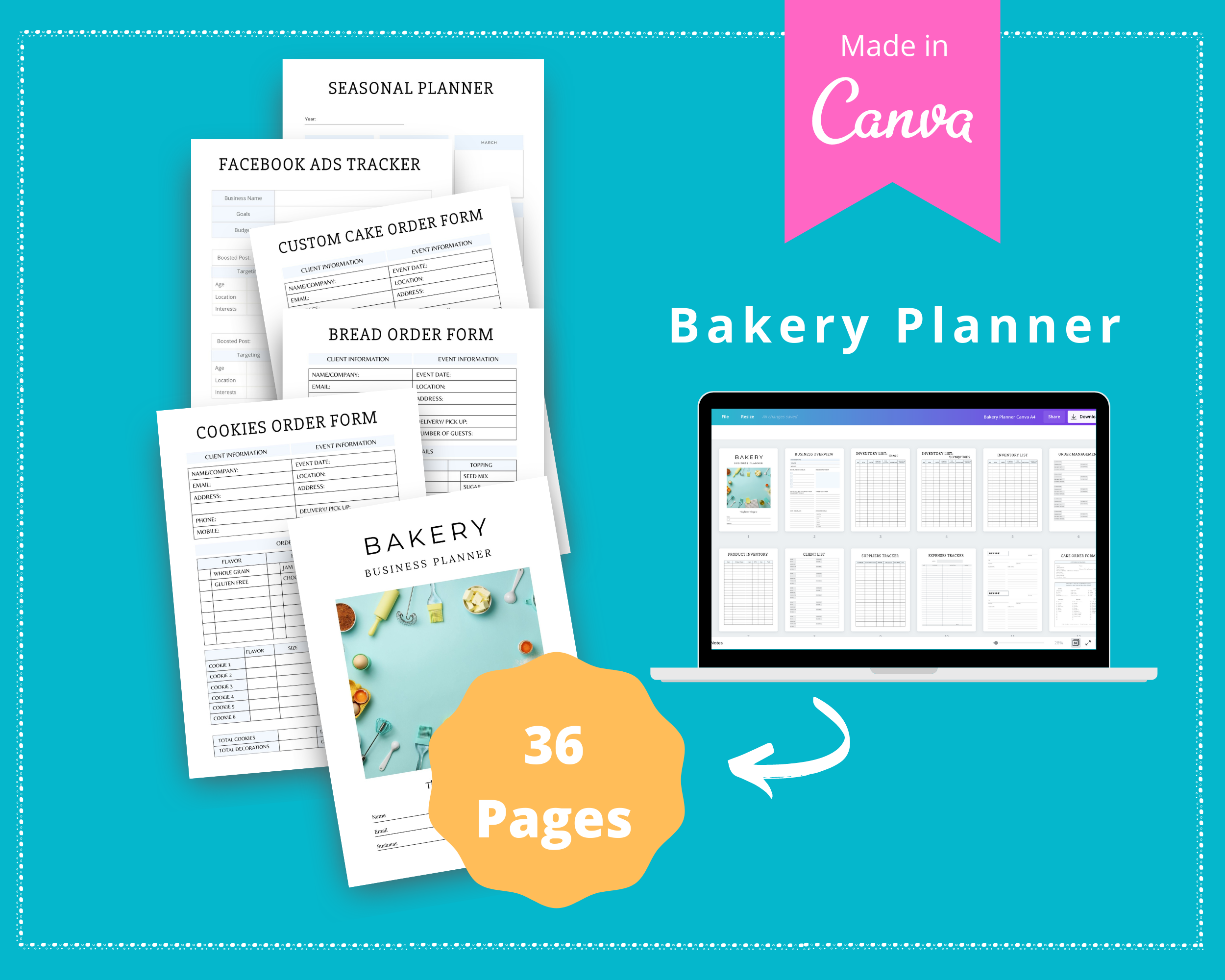 Editable Bakery Planner Templates in Canva | Commercial Use