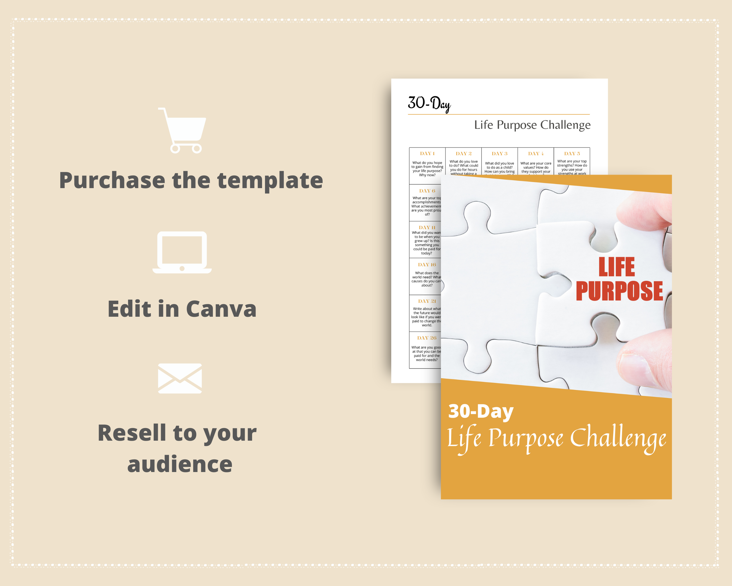 30-Day Life Purpose Challenge | Editable Canva Template A4 Size