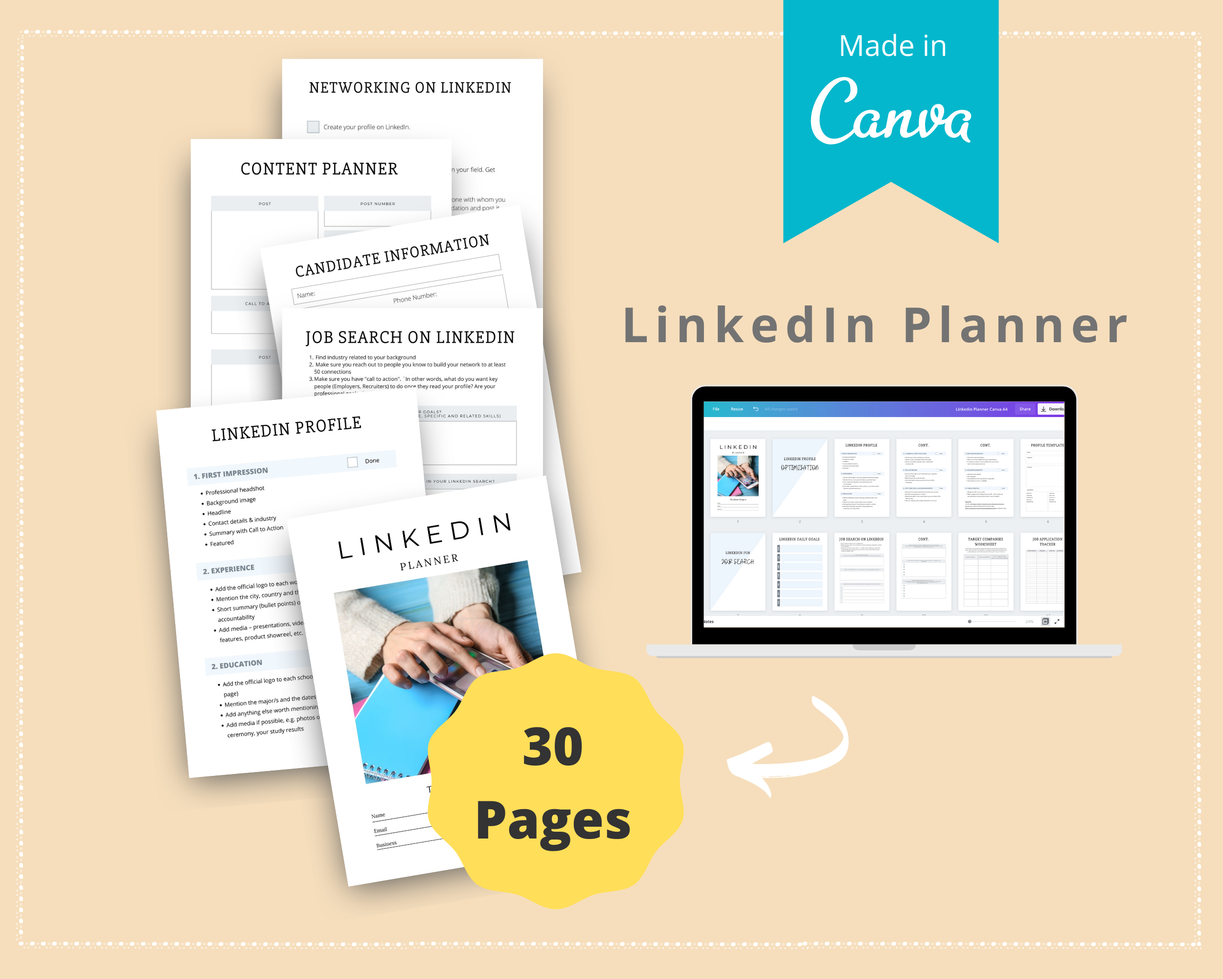 Editable LinkedIn Planner in Canva | Commercial Use