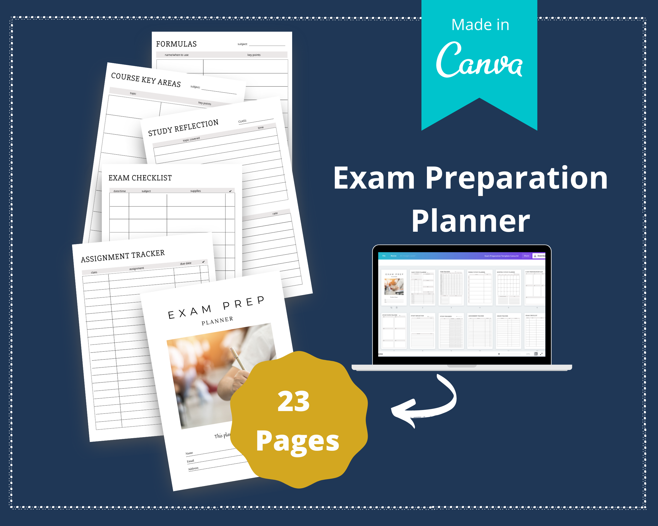 Editable Exam Preparation Planner in Canva | Commercial Use