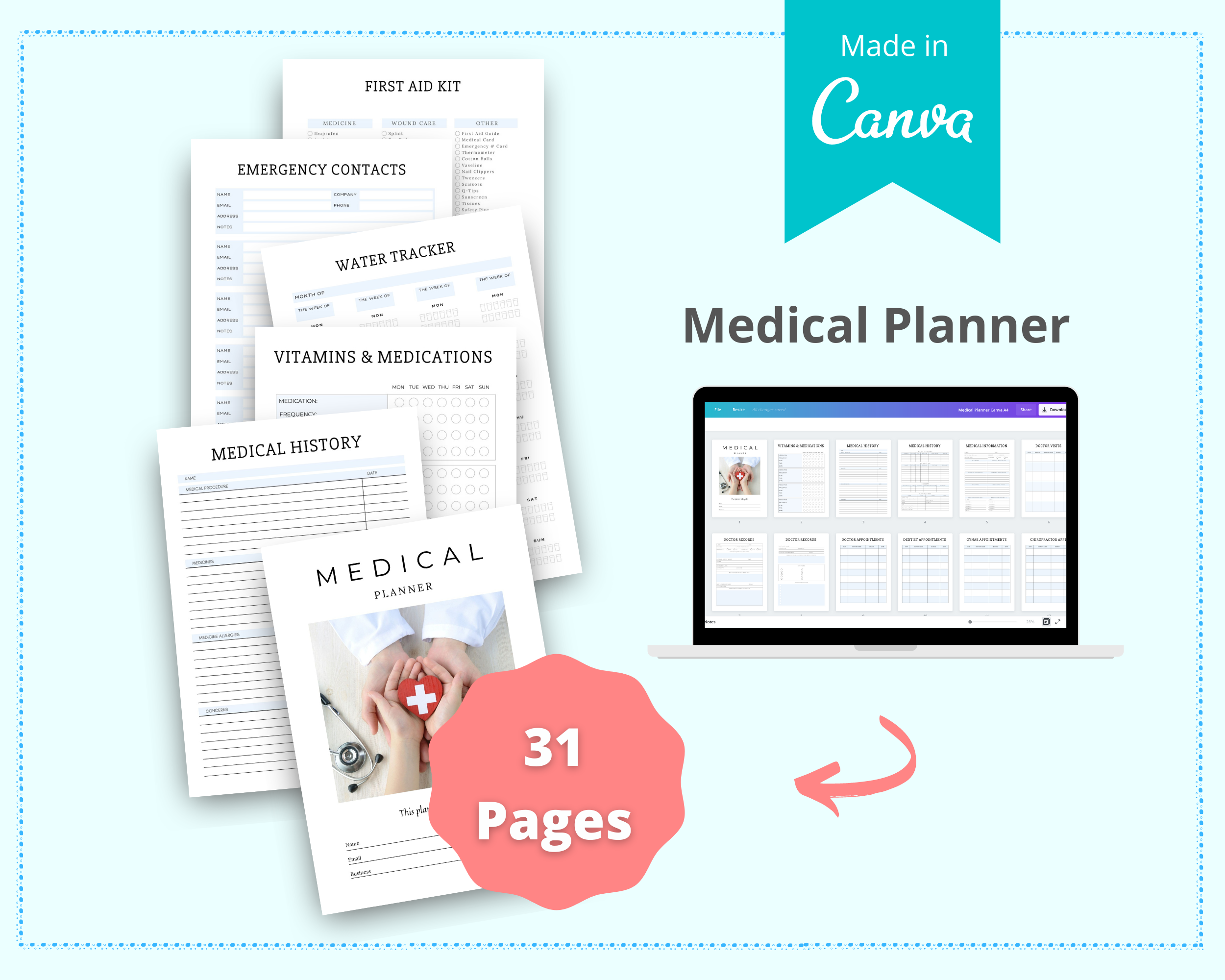 Editable Medical Planner in Canva | Commercial Use