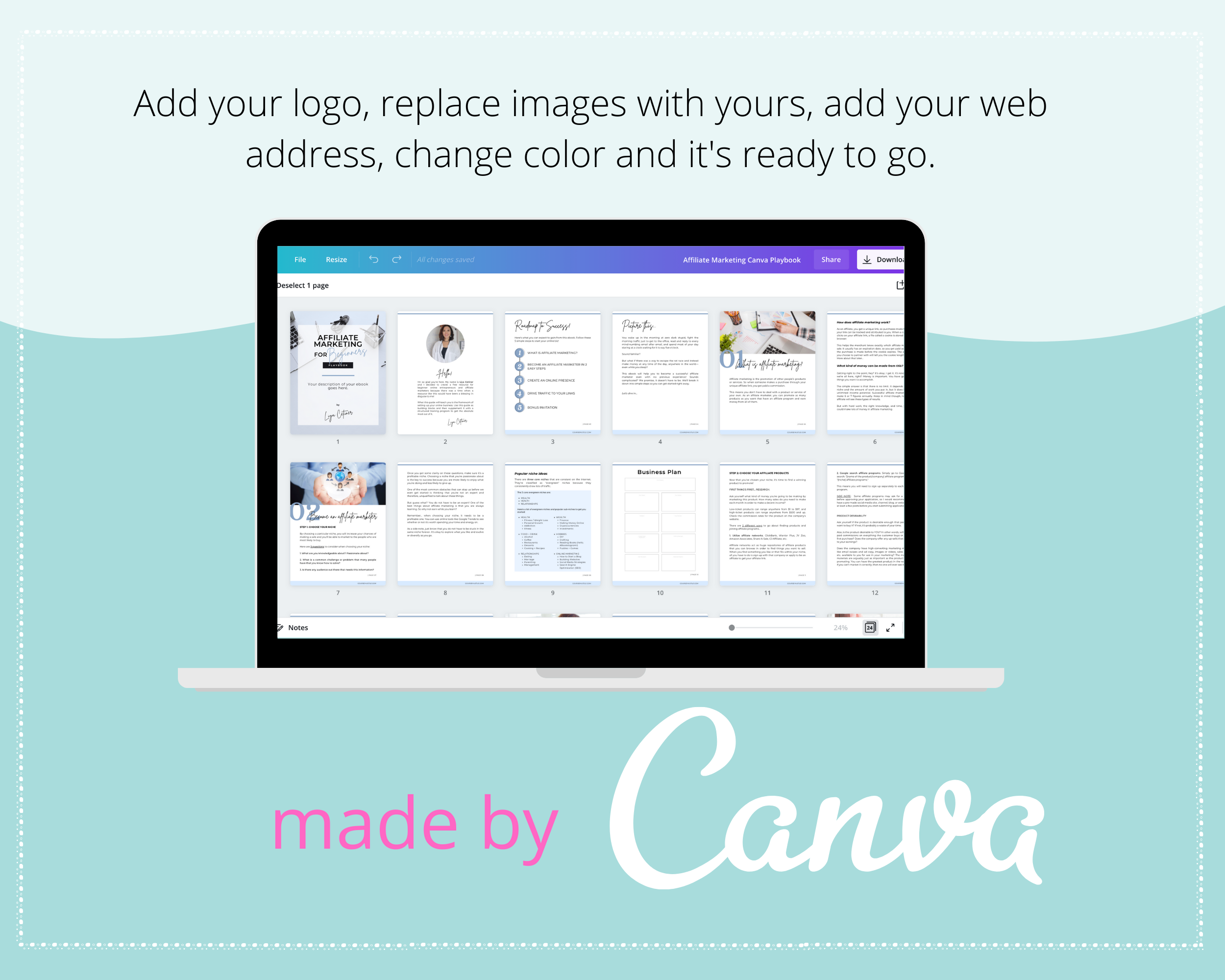 Done for You Affiliate Marketing Playbook in Canva | Editable Letter Size Canva Template