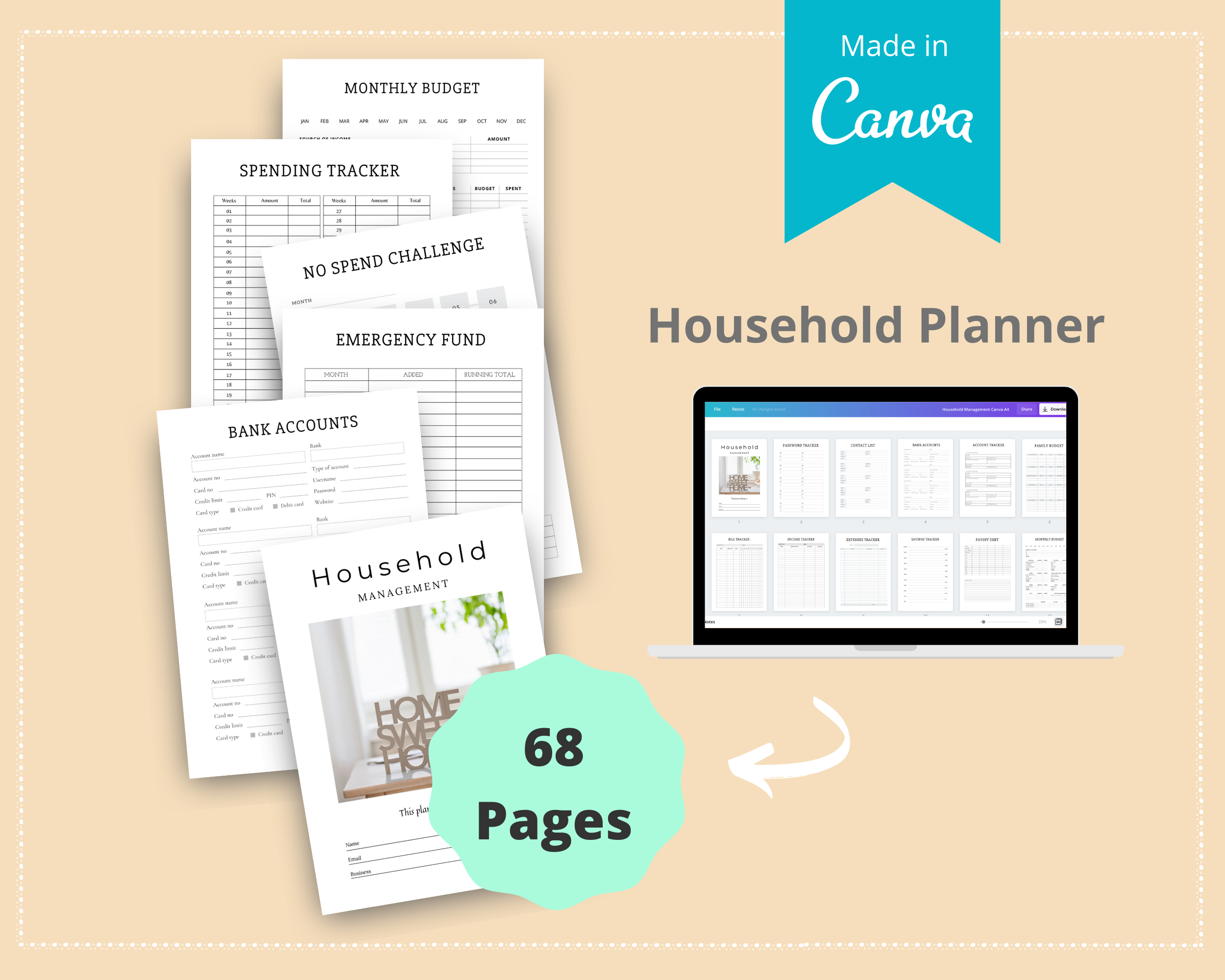 Editable Household Planner in Canva | Commercial Use