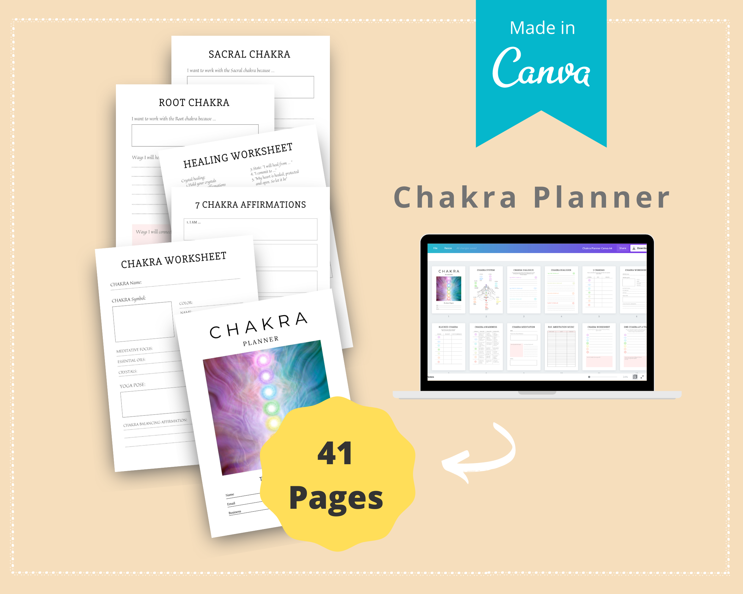 Editable Chakra Planner in Canva | Commercial Use