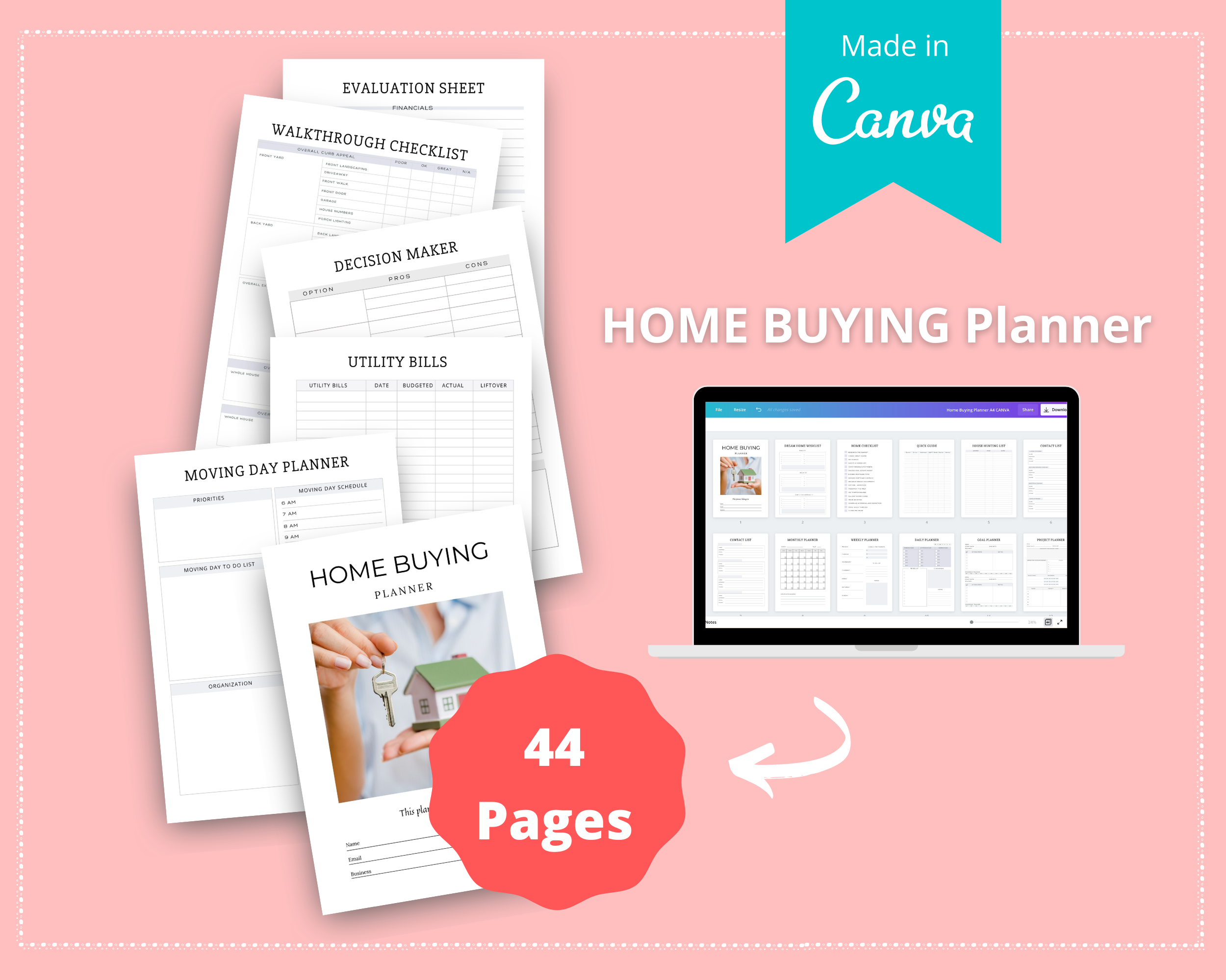 Editable Home Buying Planner in Canva | Commercial Use